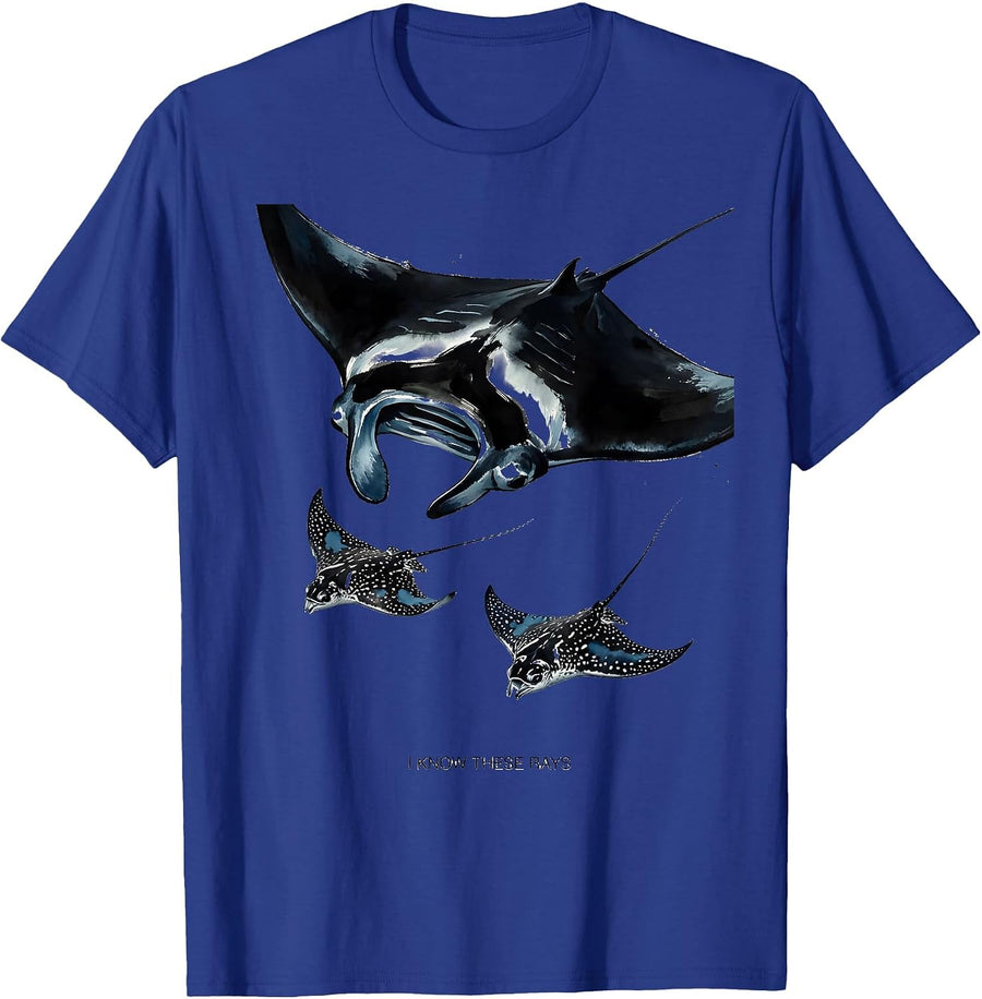 I Know These Rays Ink Brush Marine Biology Scuba Diver T-Shirt - Royal Blue