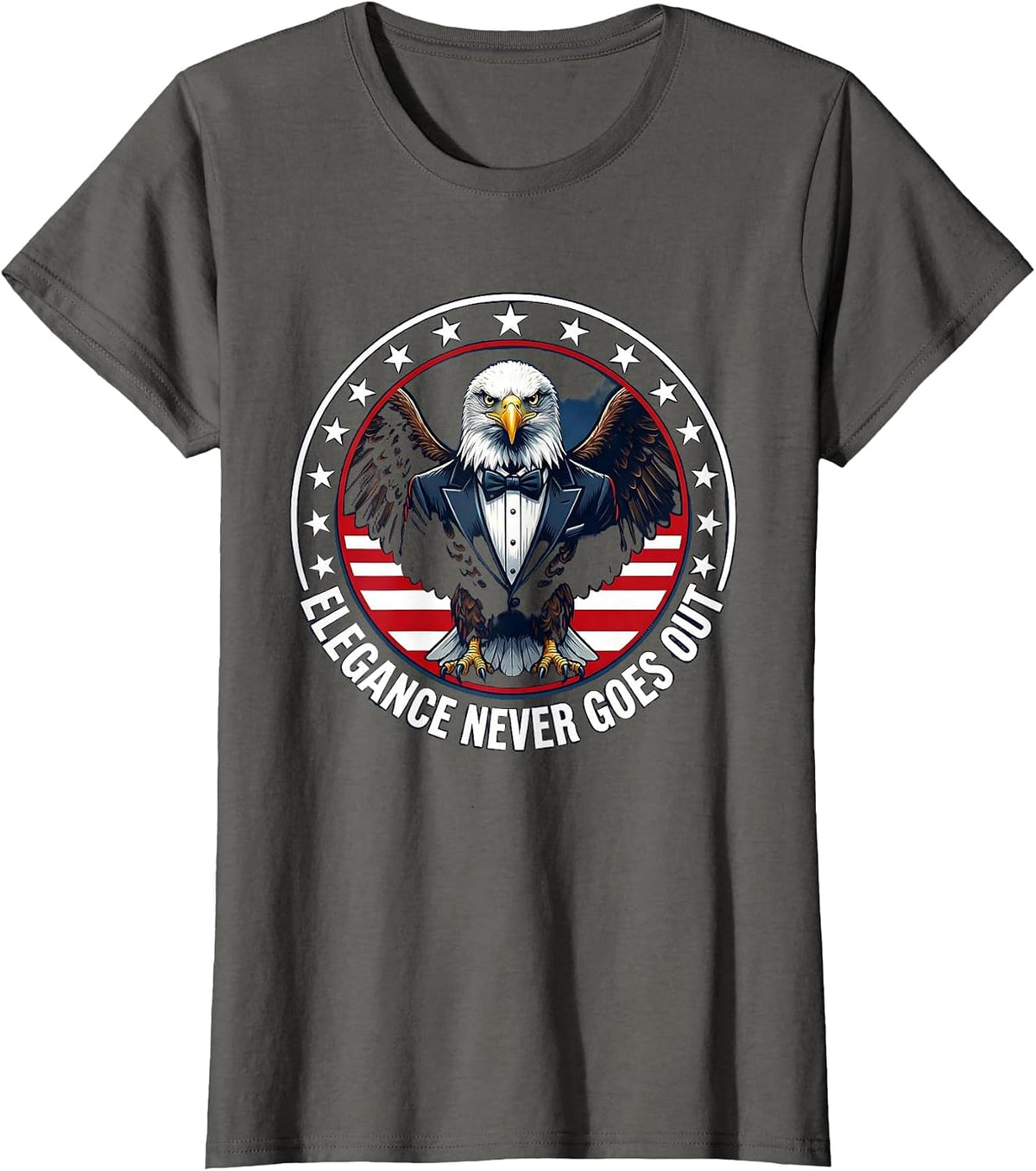 Women's Elegance Never Goes Out Tuxedo Style Design T-Shirt - Asphalt Grey