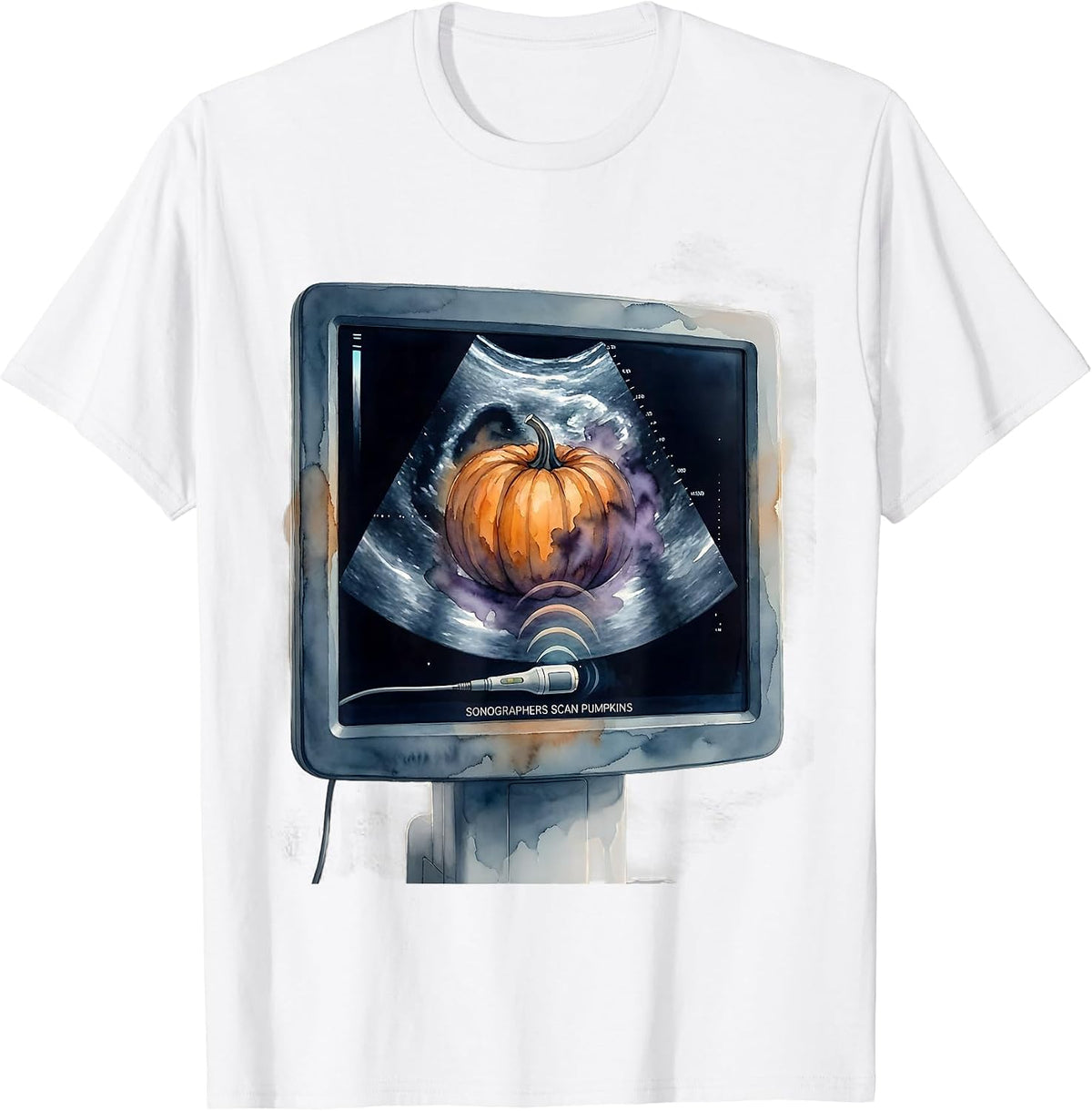 Sonographers Scan Pumpkins Watercolor Halloween Radiology T-Shirt - White