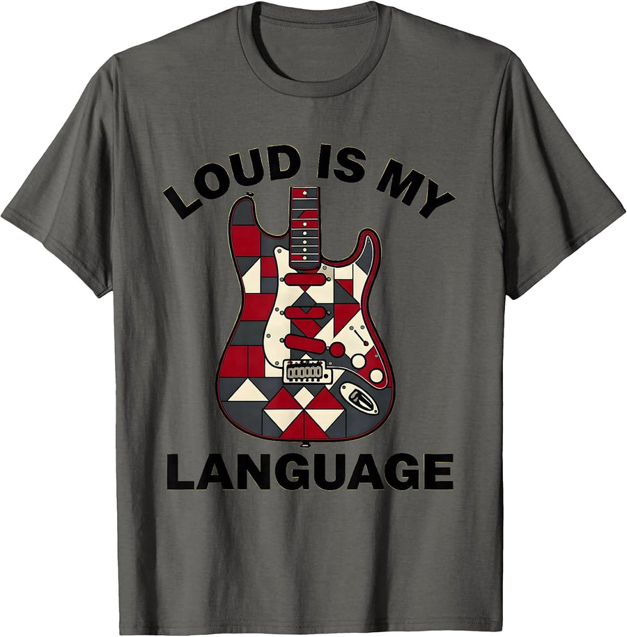 Loud Is My Language Rock and Roll Design T-Shirt - Asphalt Grey
