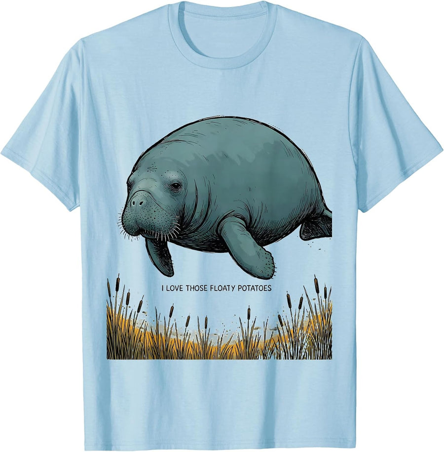 Men's I Love Those Floaty Potatoes Funny Manatee Lover Gift T-Shirt - Baby Blue