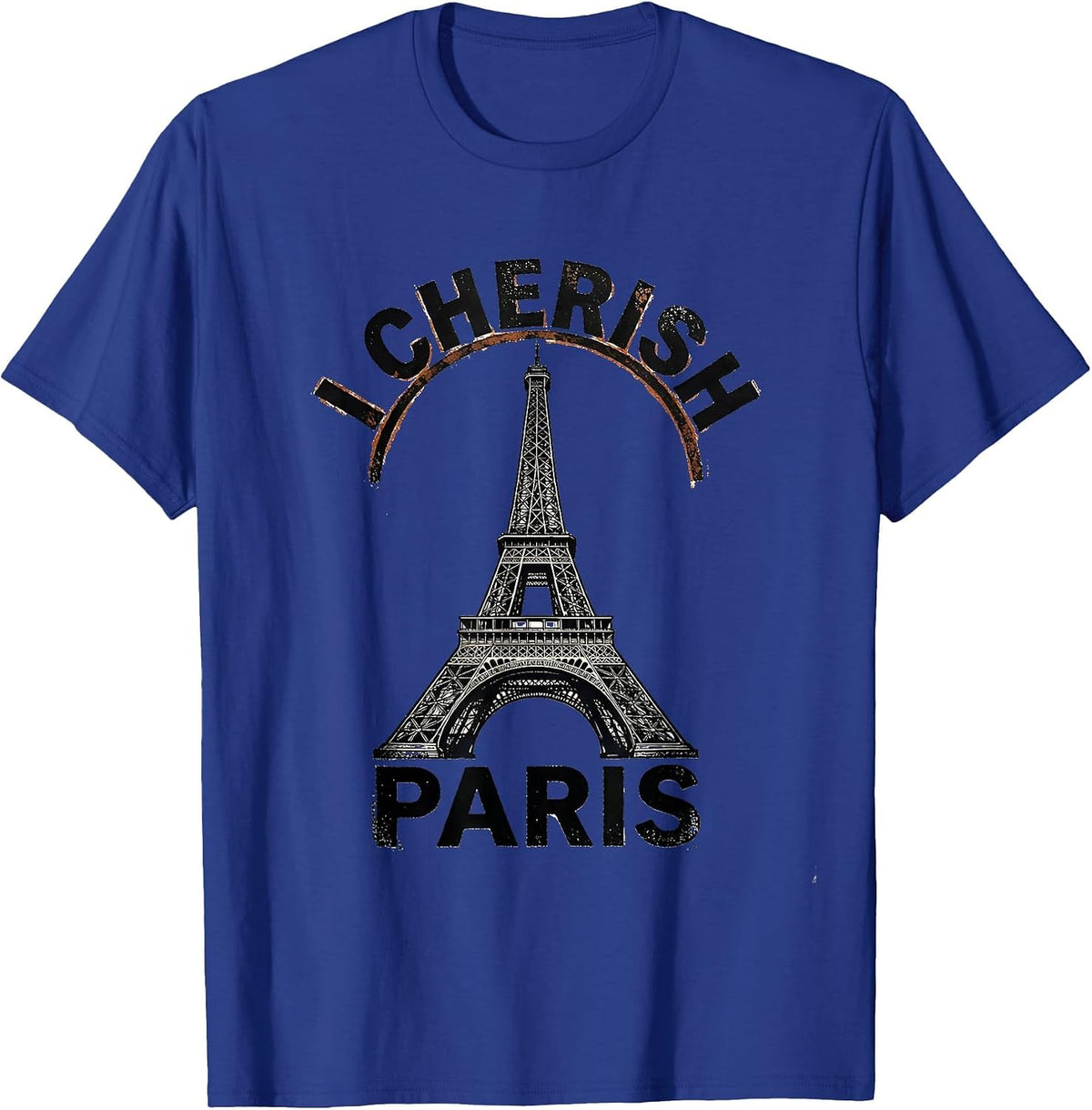 I Cherish Paris Rubber Stamp Eiffel Tower Travel Souvenir T-Shirt - Royal Blue