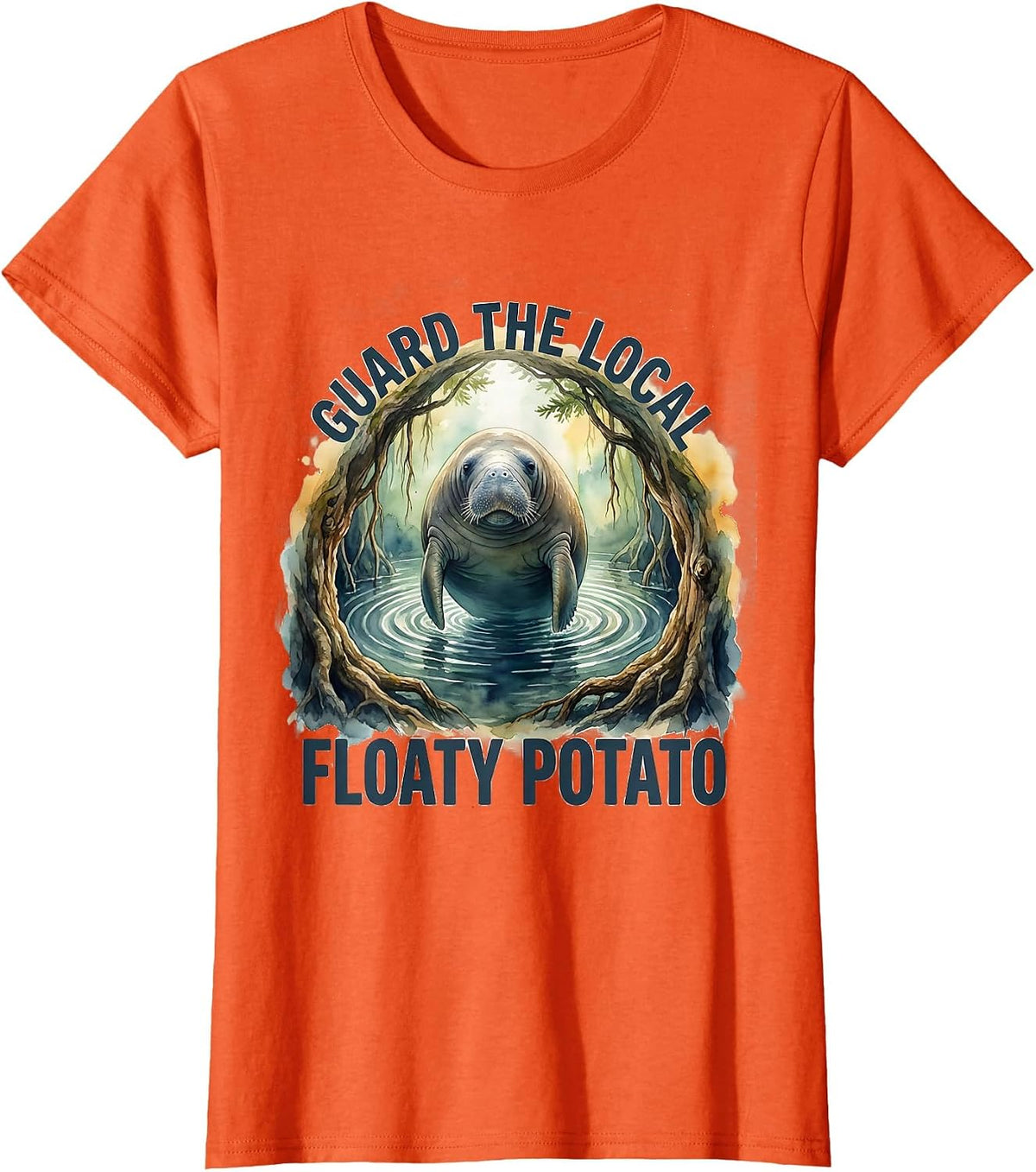 Guard The Local Floaty Potato Watercolor Manatee Wildlife T-Shirt - Orange