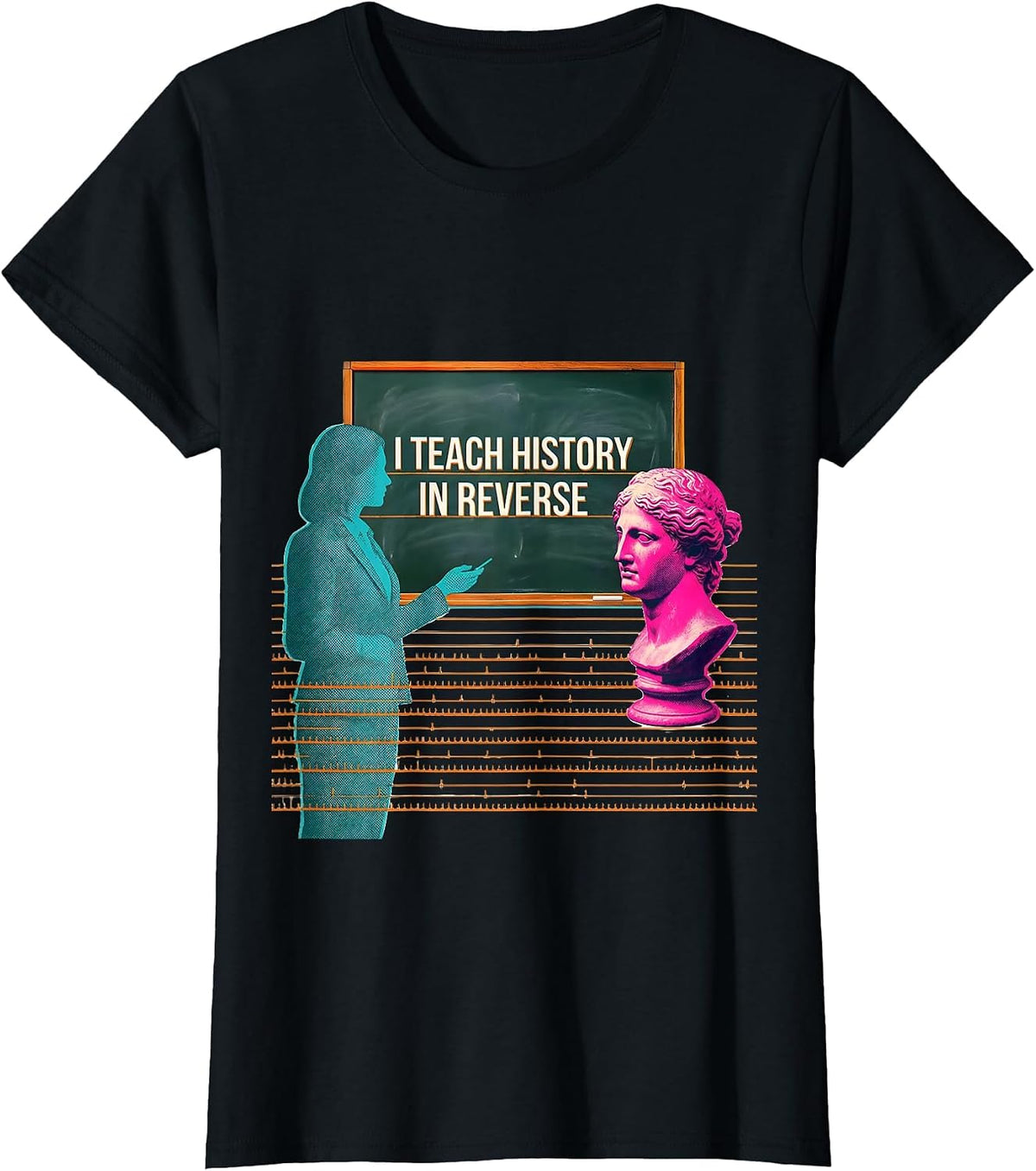 Women's I Teach History In Reverse Funny History Teacher Classroom T-Shirt - Black