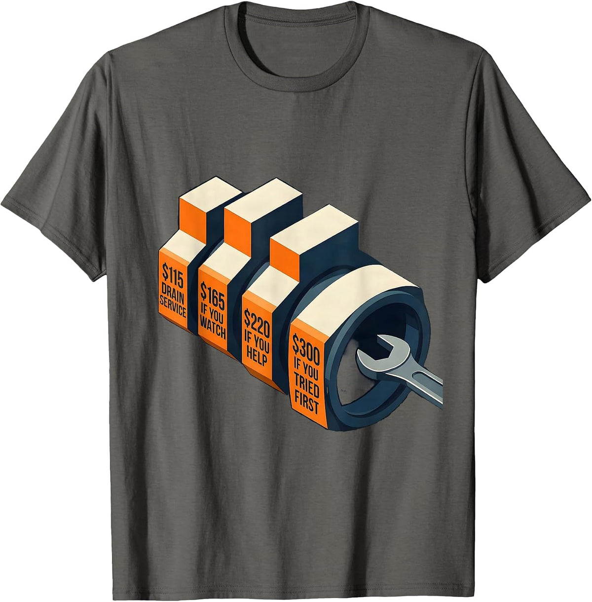 Funny Plumber Hourly Rate Sarcastic Plumbing Humor T-Shirt - Asphalt Grey