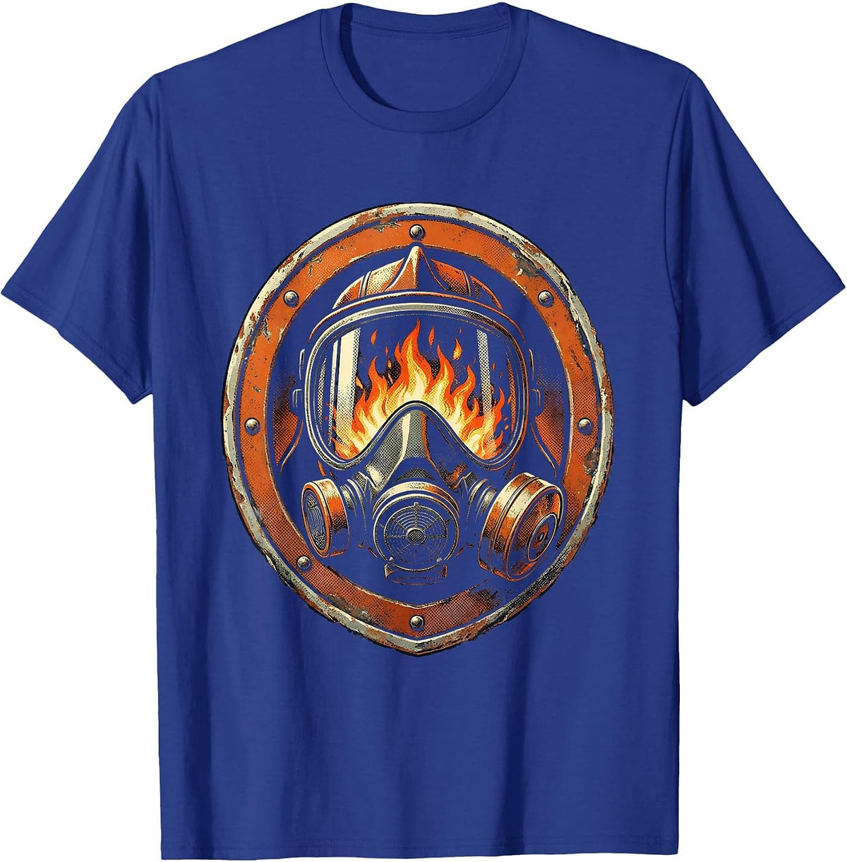 Men's Firefighter Mask Flames Reflected in Visor Graphic T-Shirt - Royal Blue