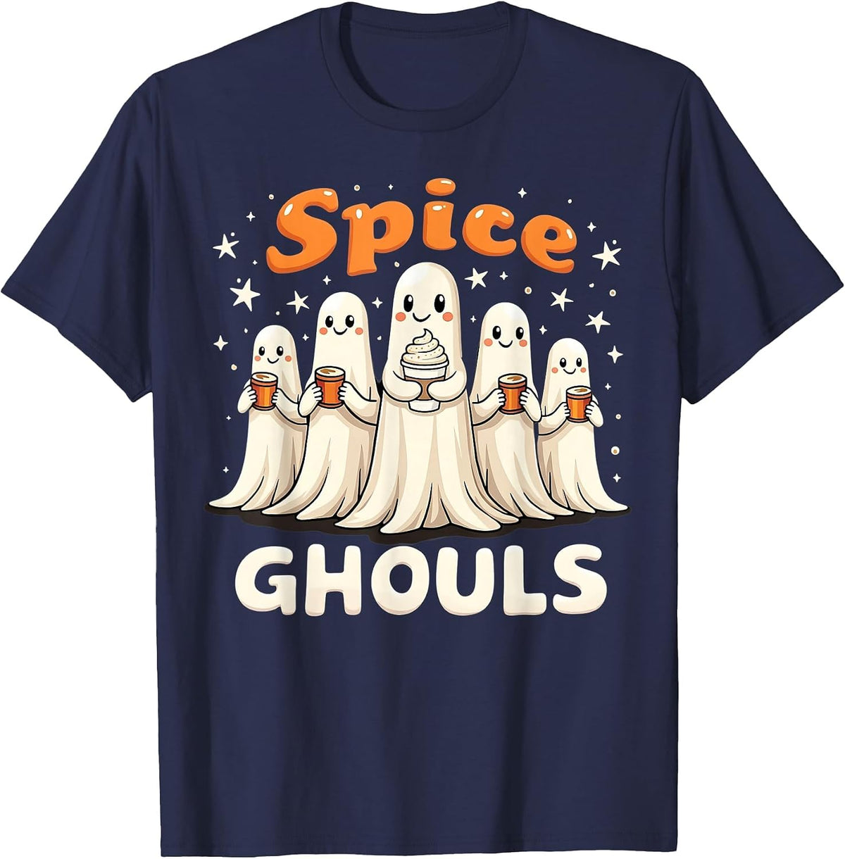 Spice Ghouls Funny Halloween Ghost Pumpkin Women Graphic T-Shirt - Navy Blue
