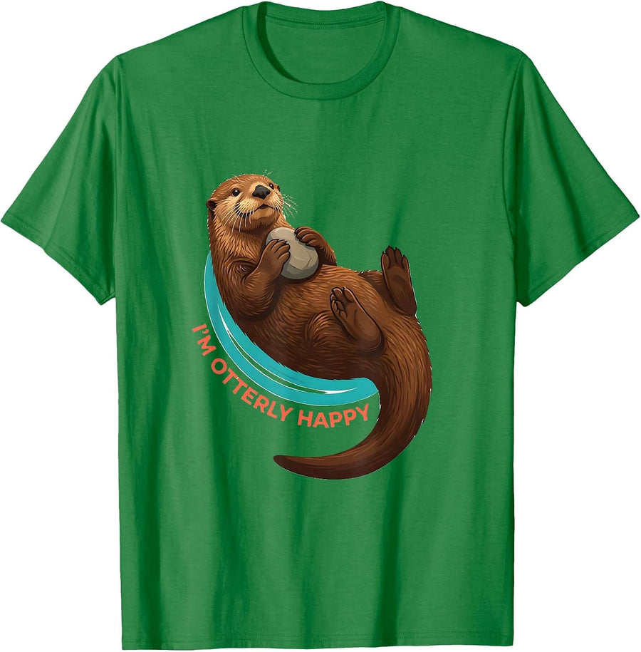 Men's I'm Otterly Happy Funny Sea Otter Lover Nature Art Gift T-Shirt - Kelly Green