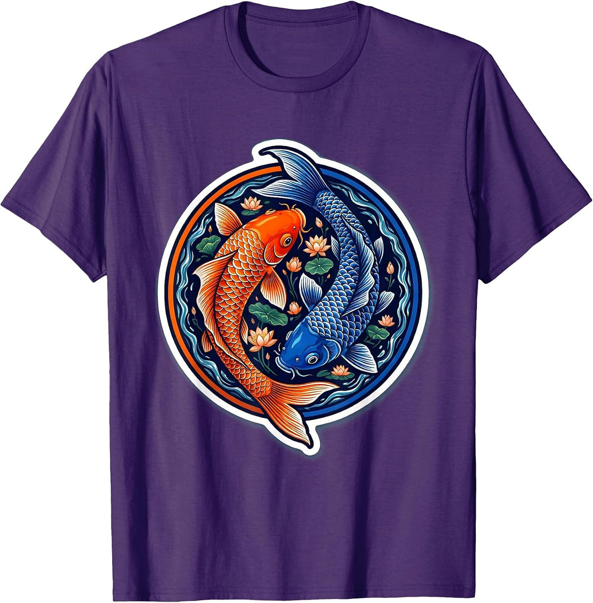 Koi Fish Yin Yang Circular Design T-Shirt - Purple