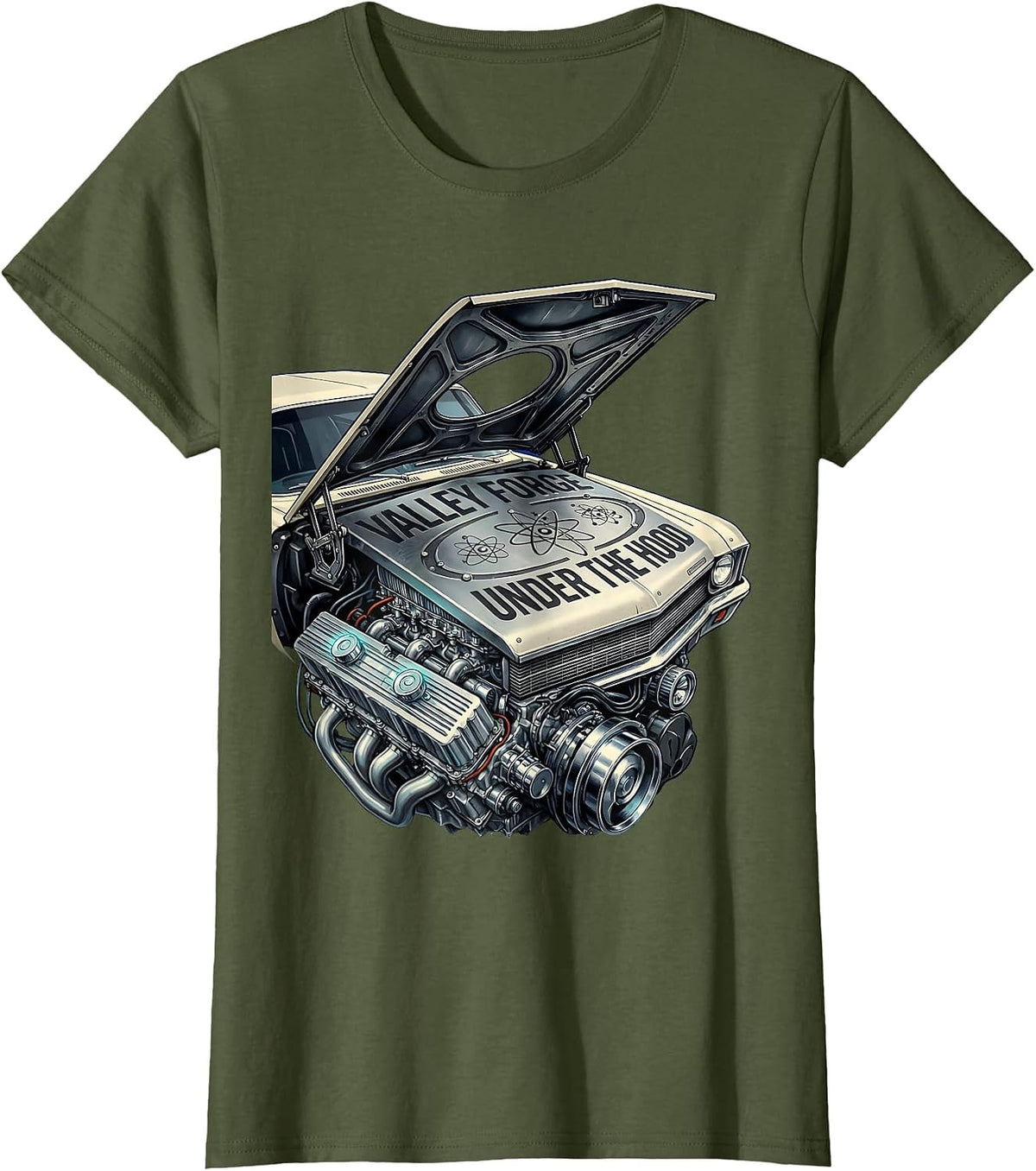 Women's Valley Forge Under the Hood Automotive Design T-Shirt - Olive Green
