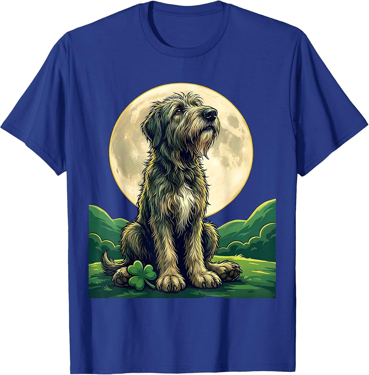 Irish Wolfhound Full Moon Night Illustration T-Shirt - Royal Blue