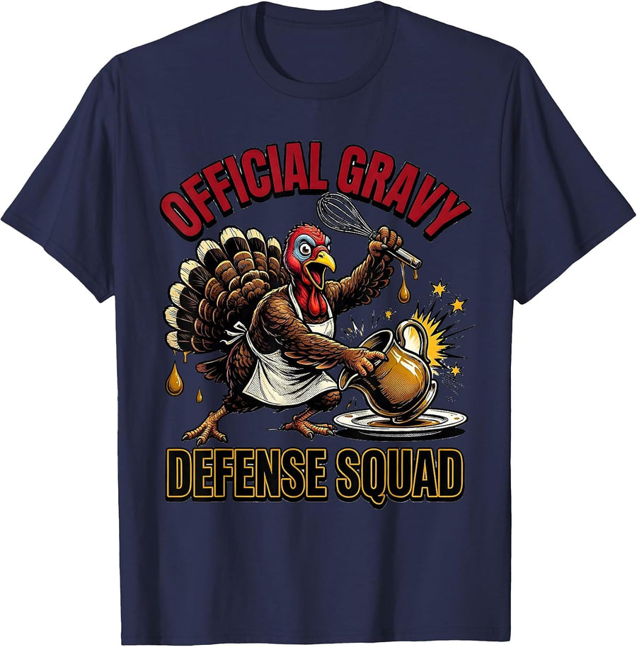 Official Gravy Defense Squad Funny Thanksgiving Family Crew T-Shirt - Navy Blue