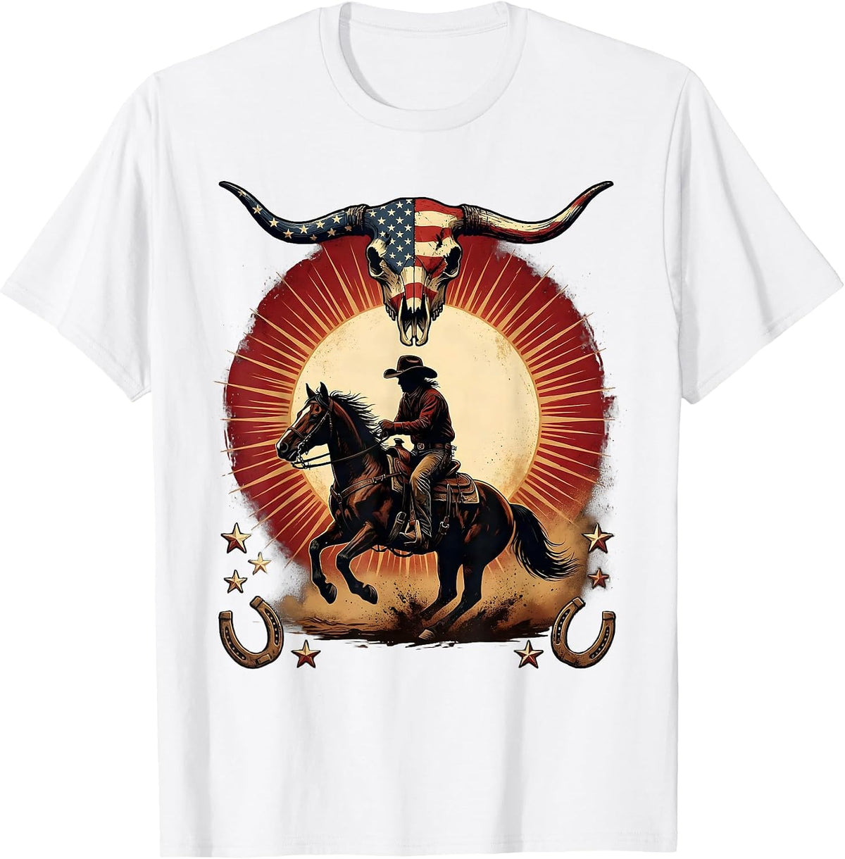 Men's Cowboy Silhouette Riding Horse at Dusk T-Shirt - White