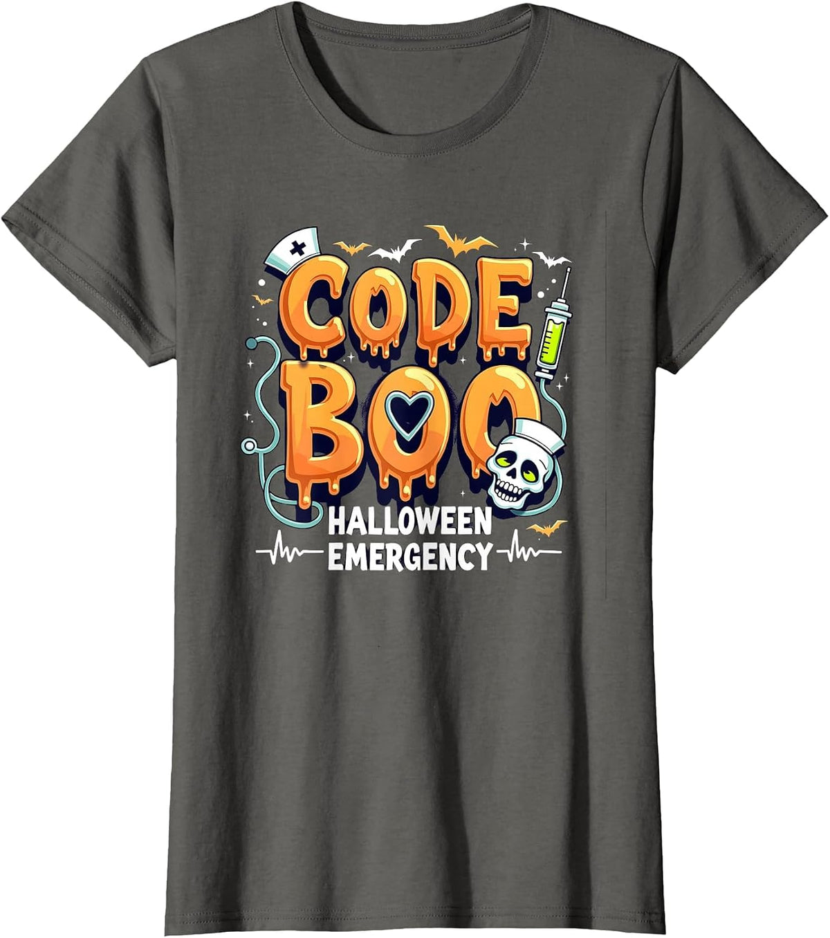 Mademark Nurses & Nursing T-Shirt - Asphalt Grey-halloween Emergency Code Boo Medical Hospital