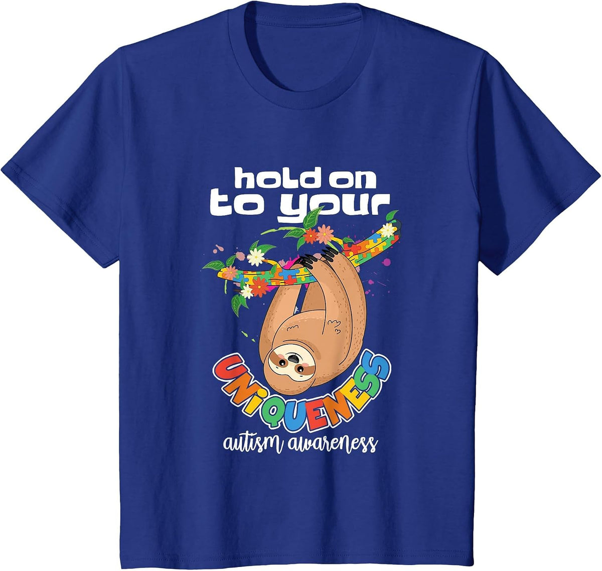 Autism Awareness Uniqueness Sloth Puzzle Autistic Tolerance T-Shirt - Royal Blue