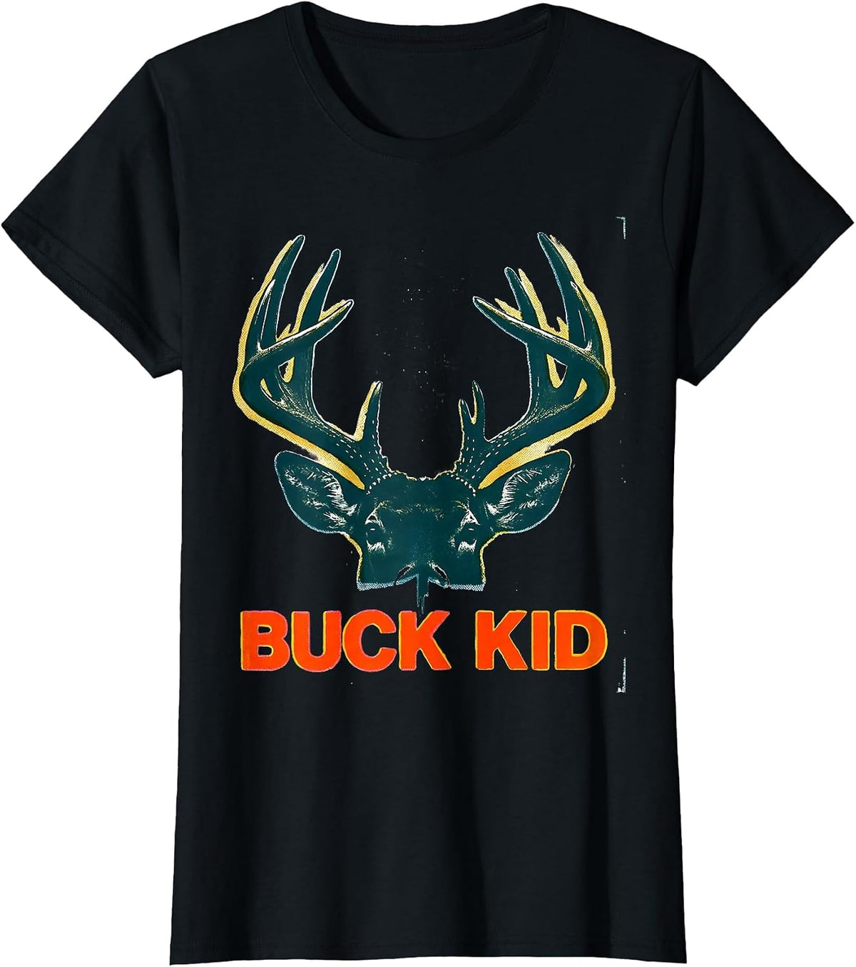 Buck Kid Risograph Youth Hunting Camo Humor T-Shirt - Black