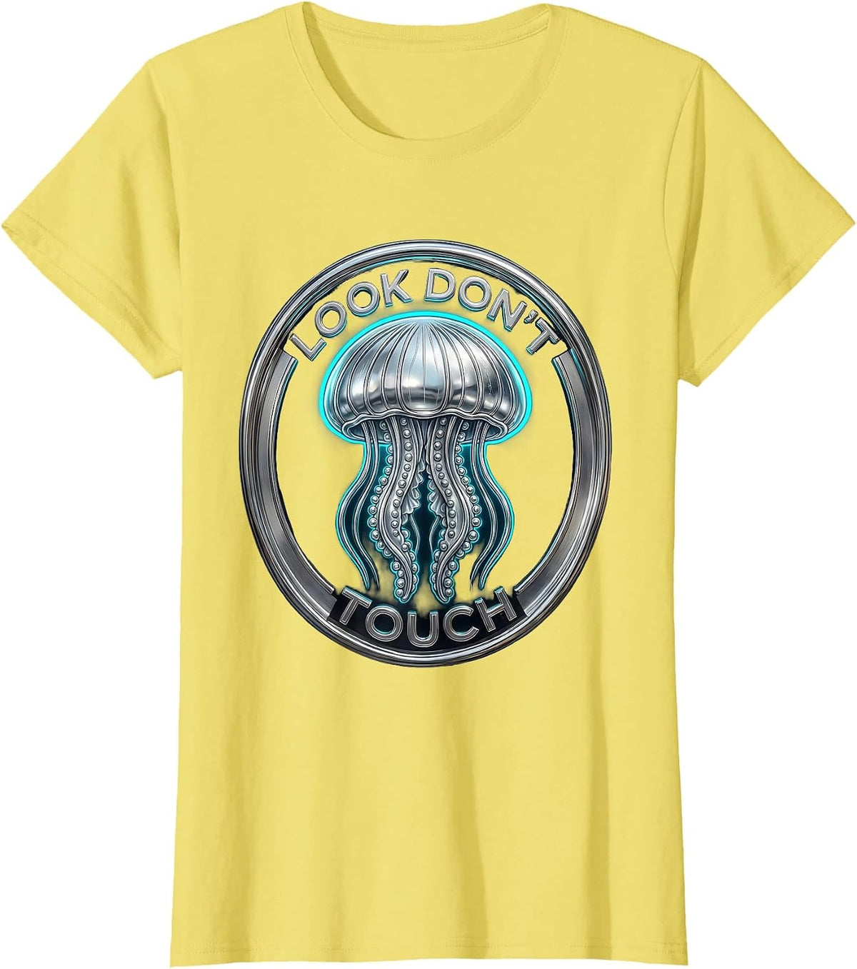 Look Don't Touch Vaporwave Y2K Jellyfish Ocean Sea Creature T-Shirt - Lemon Yellow
