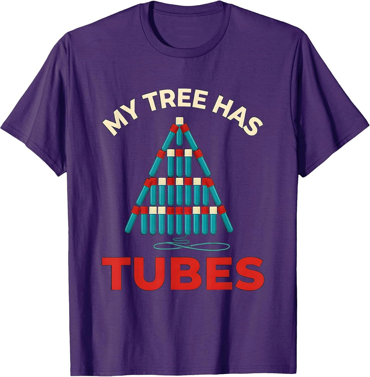 My Tree Has Tubes Funny Phlebotomist Christmas Holiday Humor T-Shirt - Purple