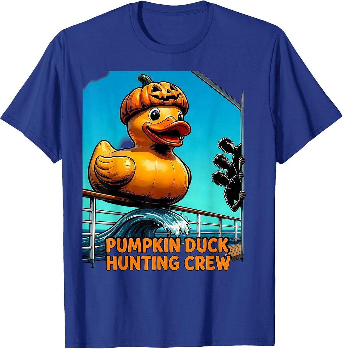 Men's Pumpkin Duck Hunting Crew Funny Halloween Cruise Squad T-Shirt - Royal Blue