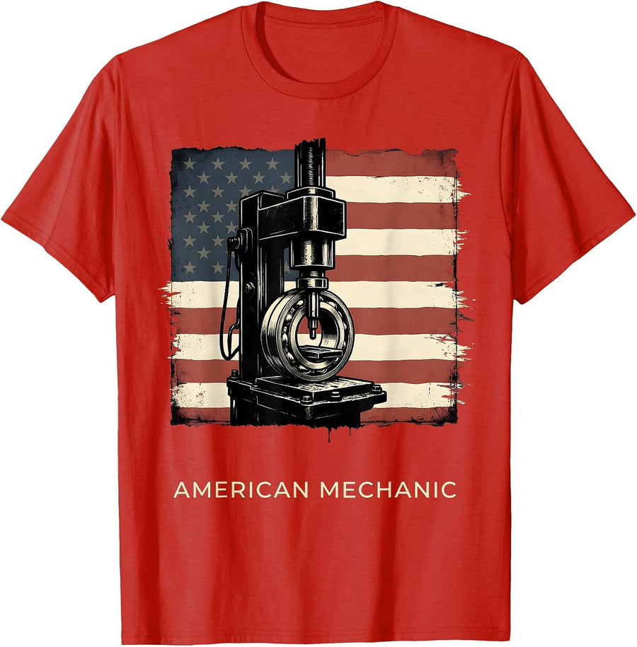 Men's American Mechanic Patriotic Flag Mechanic Gift for Tradesmen T-Shirt - Red