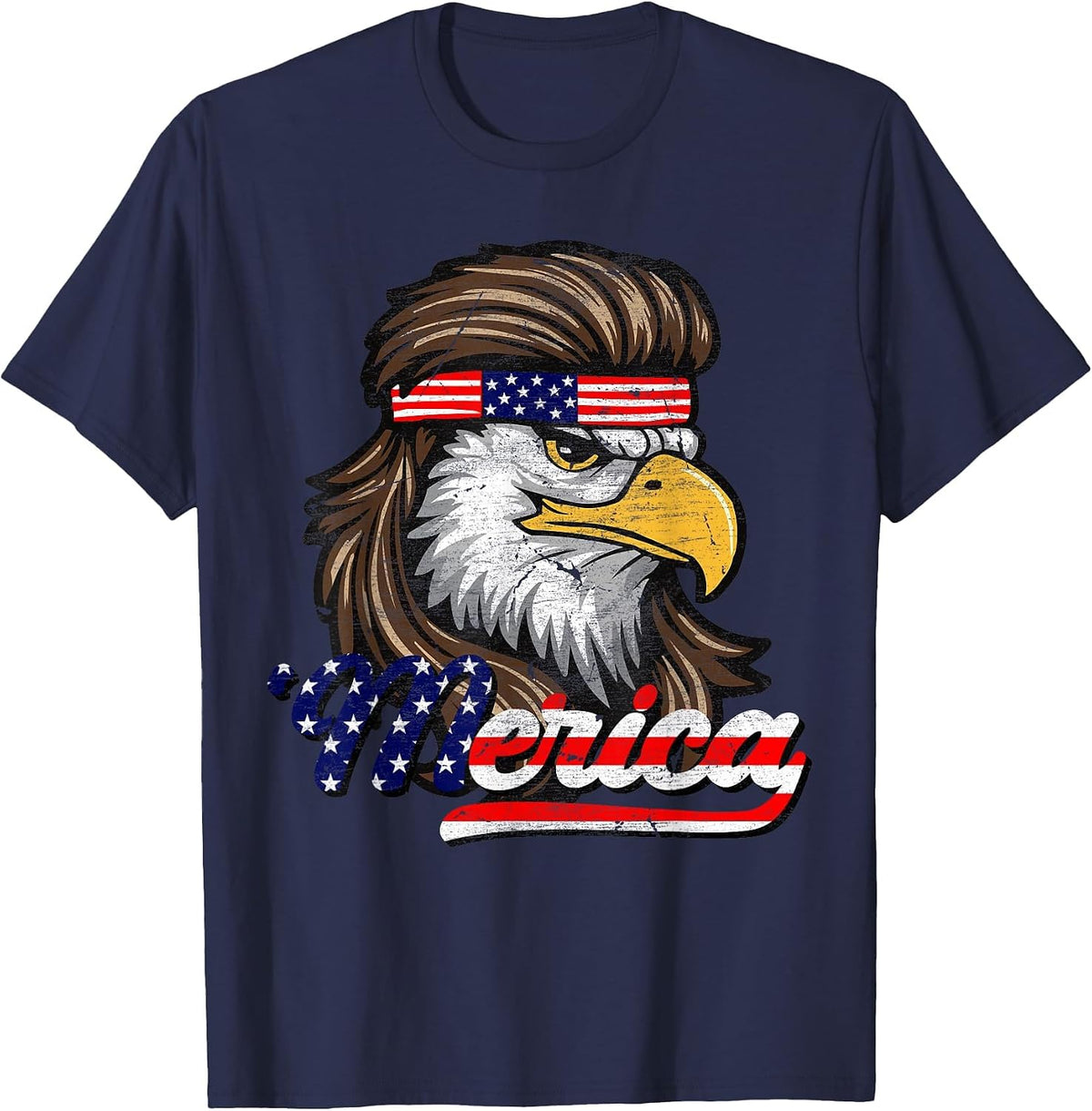 4th of July Merica USA Flag Eagle Patriotic Men Women Kids T-Shirt - Navy Blue
