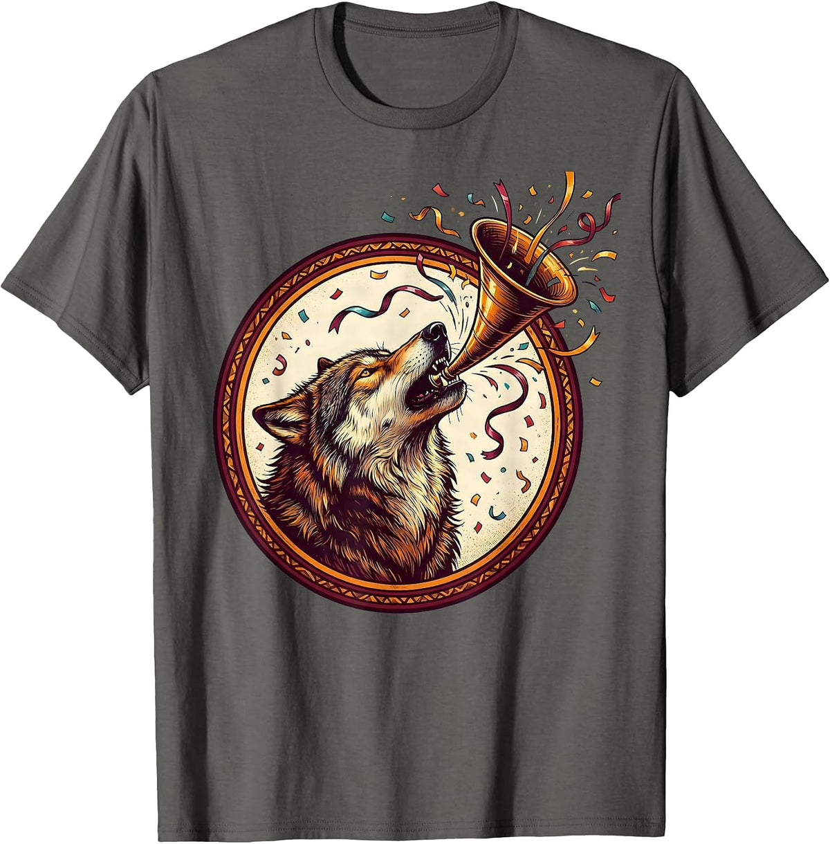 Party Animal Wolf Howling Celebration Graphic T-Shirt - Asphalt Grey