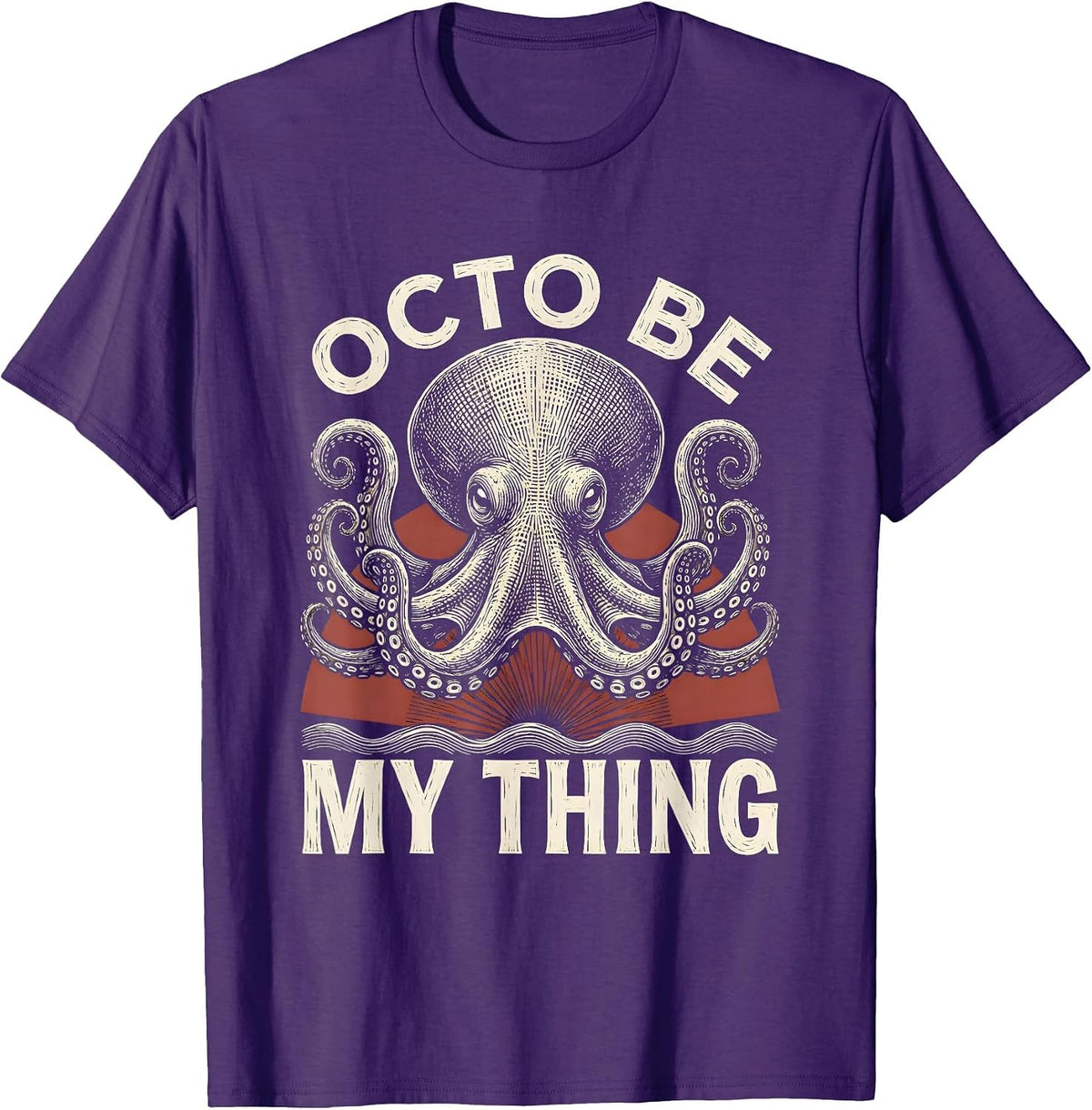 Men's Octo Be My Thing Woodcut Engraving Octopus Lover Gift T-Shirt - Purple