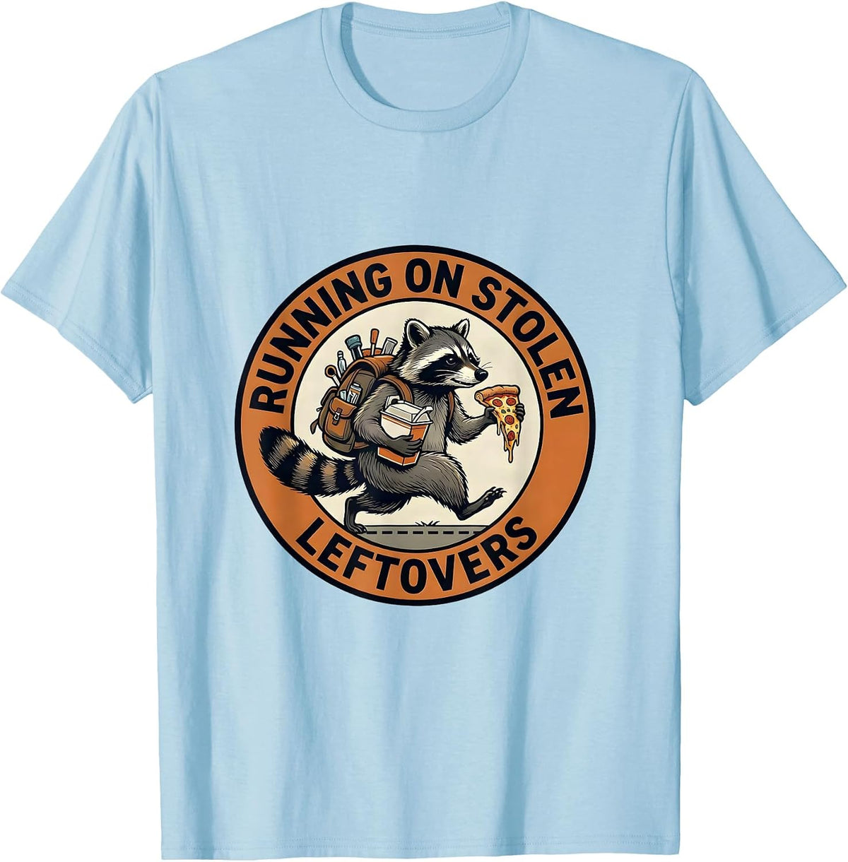 Men's Running on Stolen Leftovers Raccoon Design T-Shirt - Baby Blue