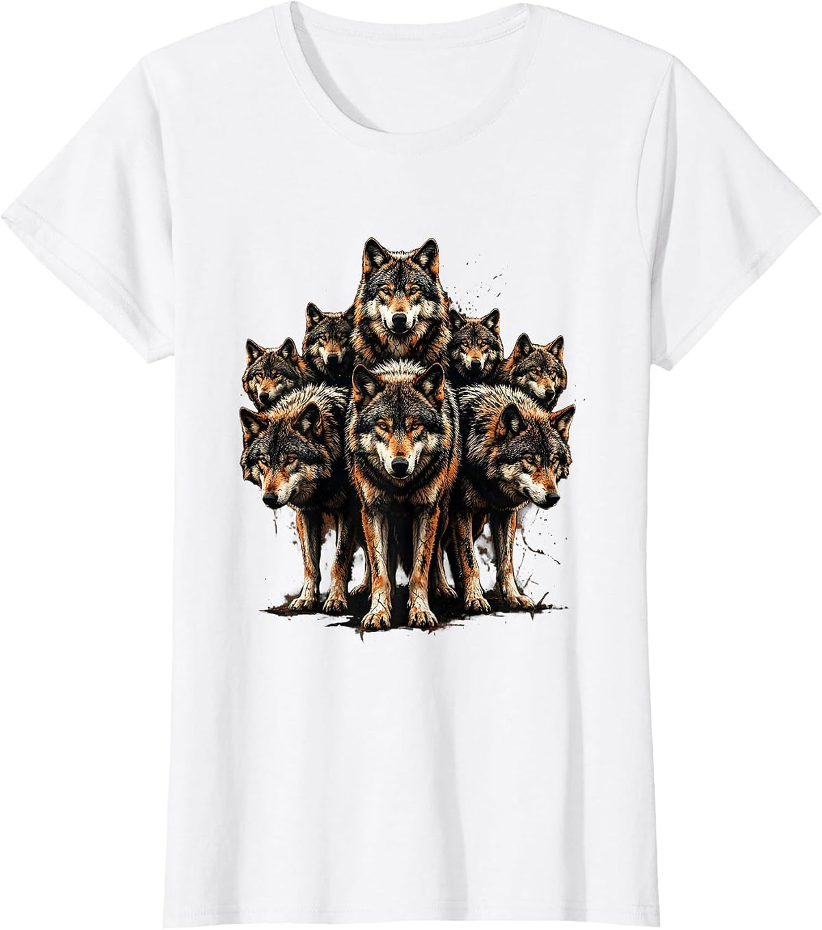 Wolf Pack Bowling Pin Formation Graphic T-Shirt - White