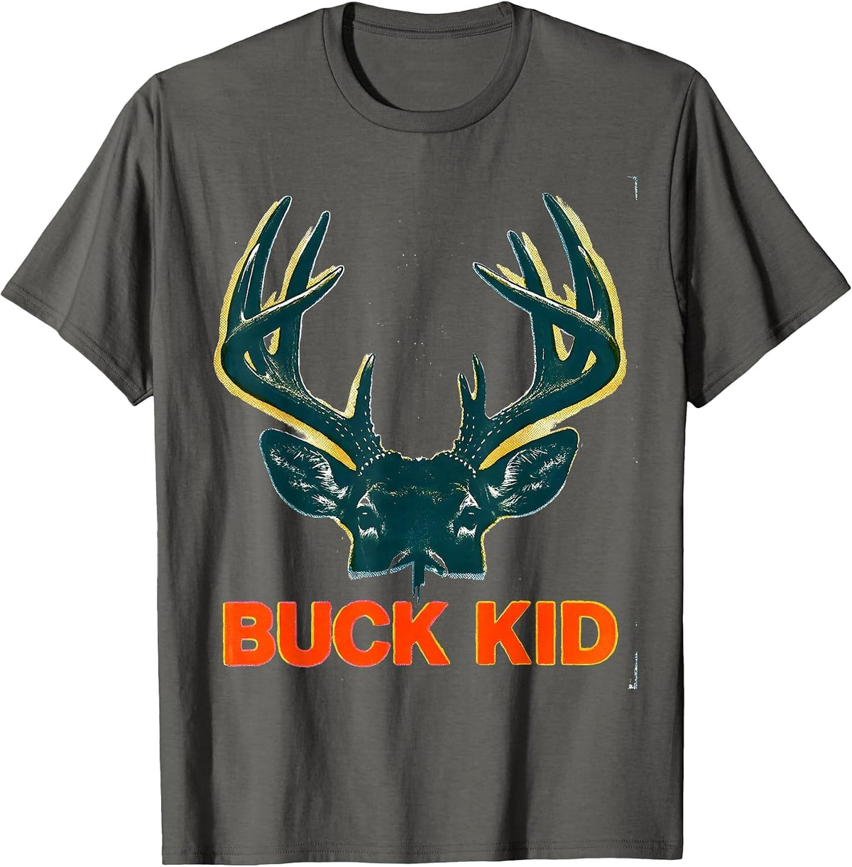 Buck Kid Risograph Youth Hunting Camo Humor T-Shirt - Asphalt Grey