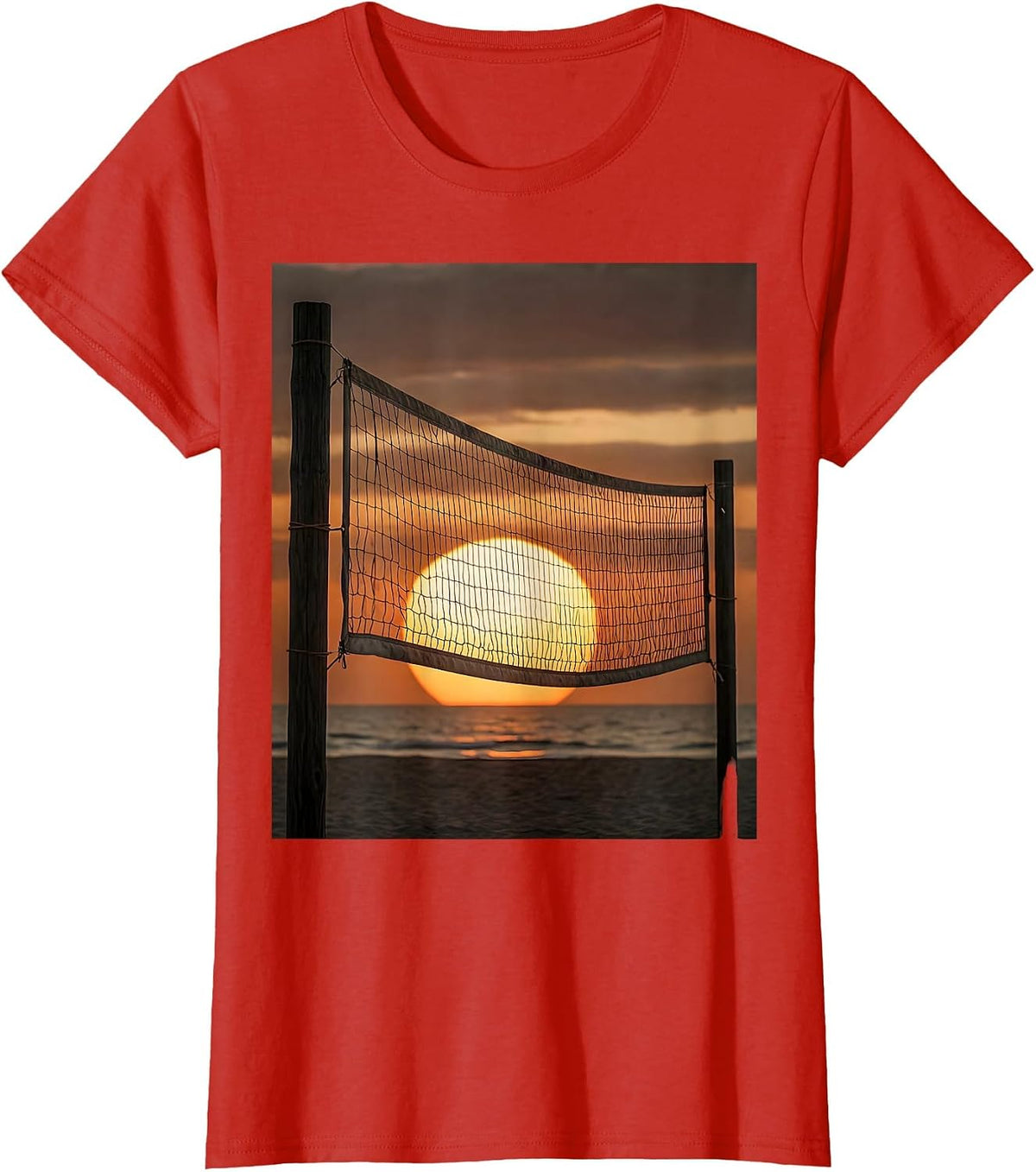 Women's Volleyball Mom Sunset Net Horizon Graphic T-Shirt - Red