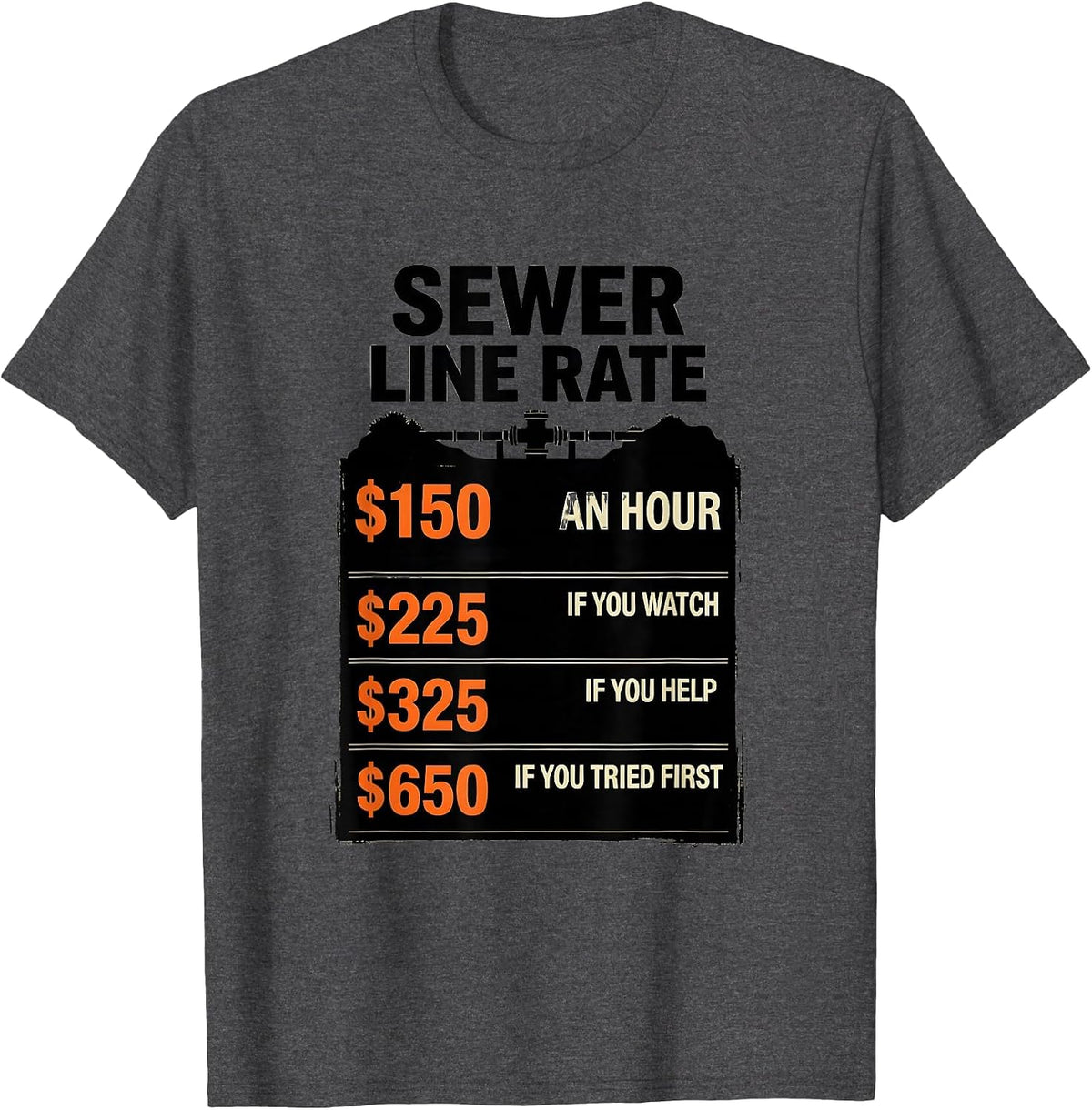 Plumber Hourly Rate Funny Plumbing Trade Gift T-Shirt - Dark Heather Grey