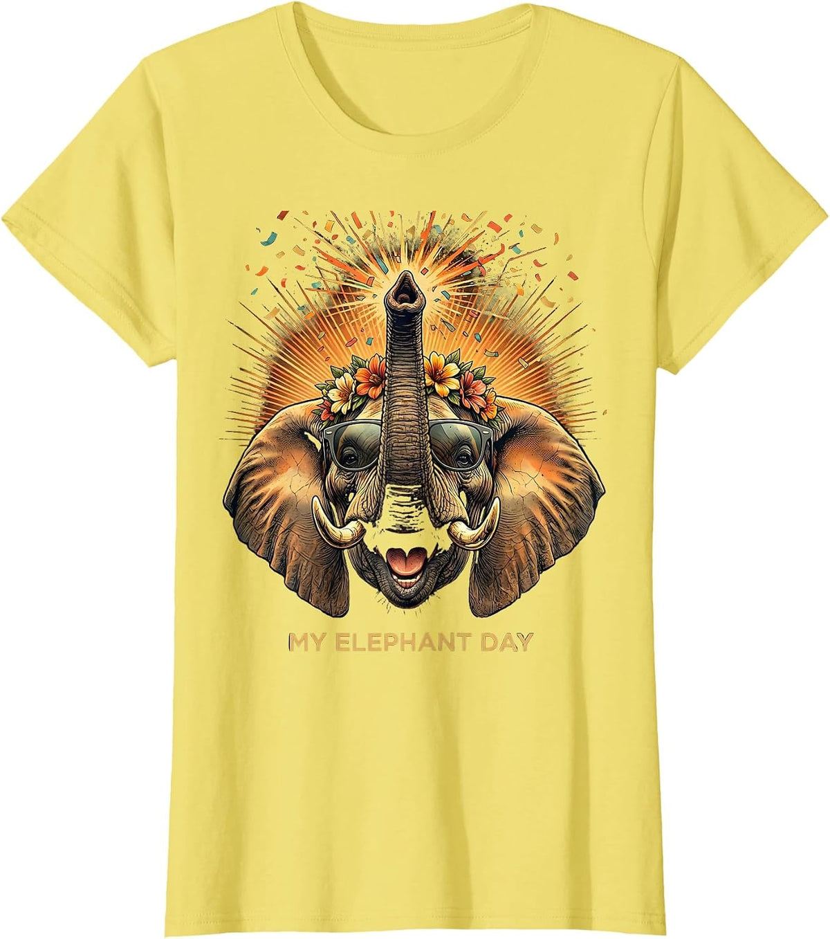 My Elephant Day Vintage Boho Elephant Lover Summer T-Shirt - Lemon Yellow