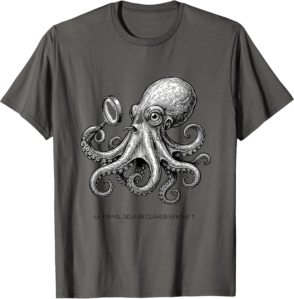 Men's Octopus Self-Declared Favorite Cute Ocean Wildlife Novelty T-Shirt - Asphalt Grey