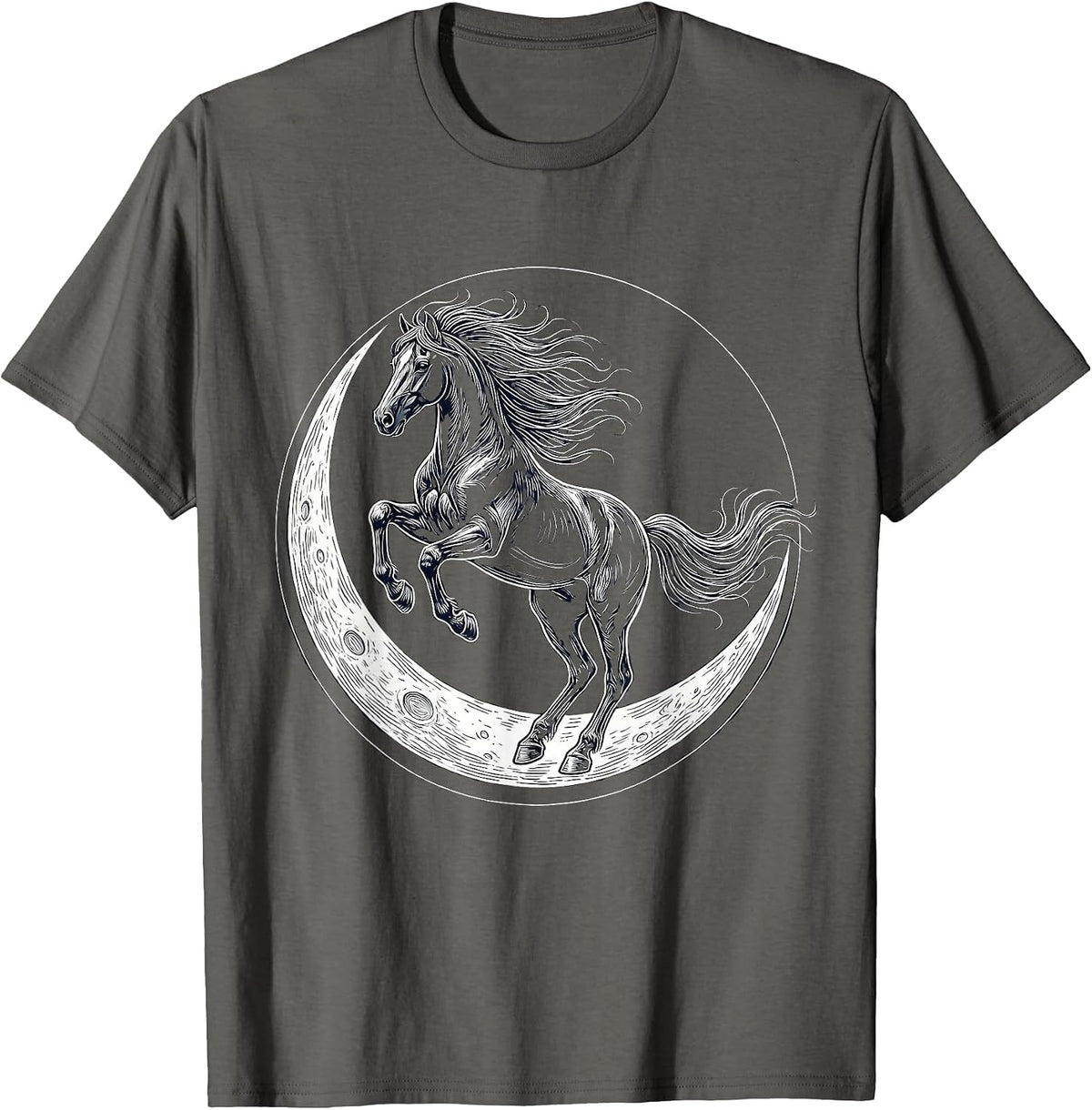 Horse Leaping Over Crescent Moon Graphic T-Shirt - Asphalt Grey