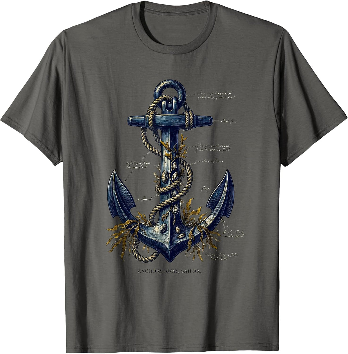 Anchors Away Sailor Navy Nautical Design T-Shirt - Asphalt Grey