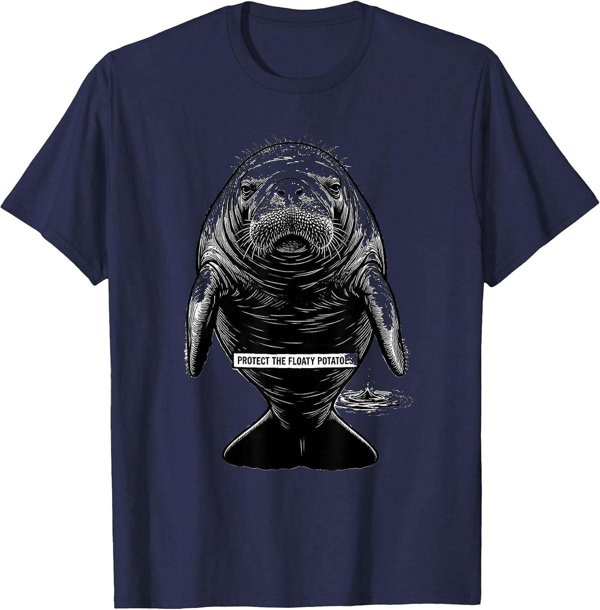 Men's Protect The Floaty Potatoes Funny Manatee Sea Animal Lover T-Shirt - Navy Blue