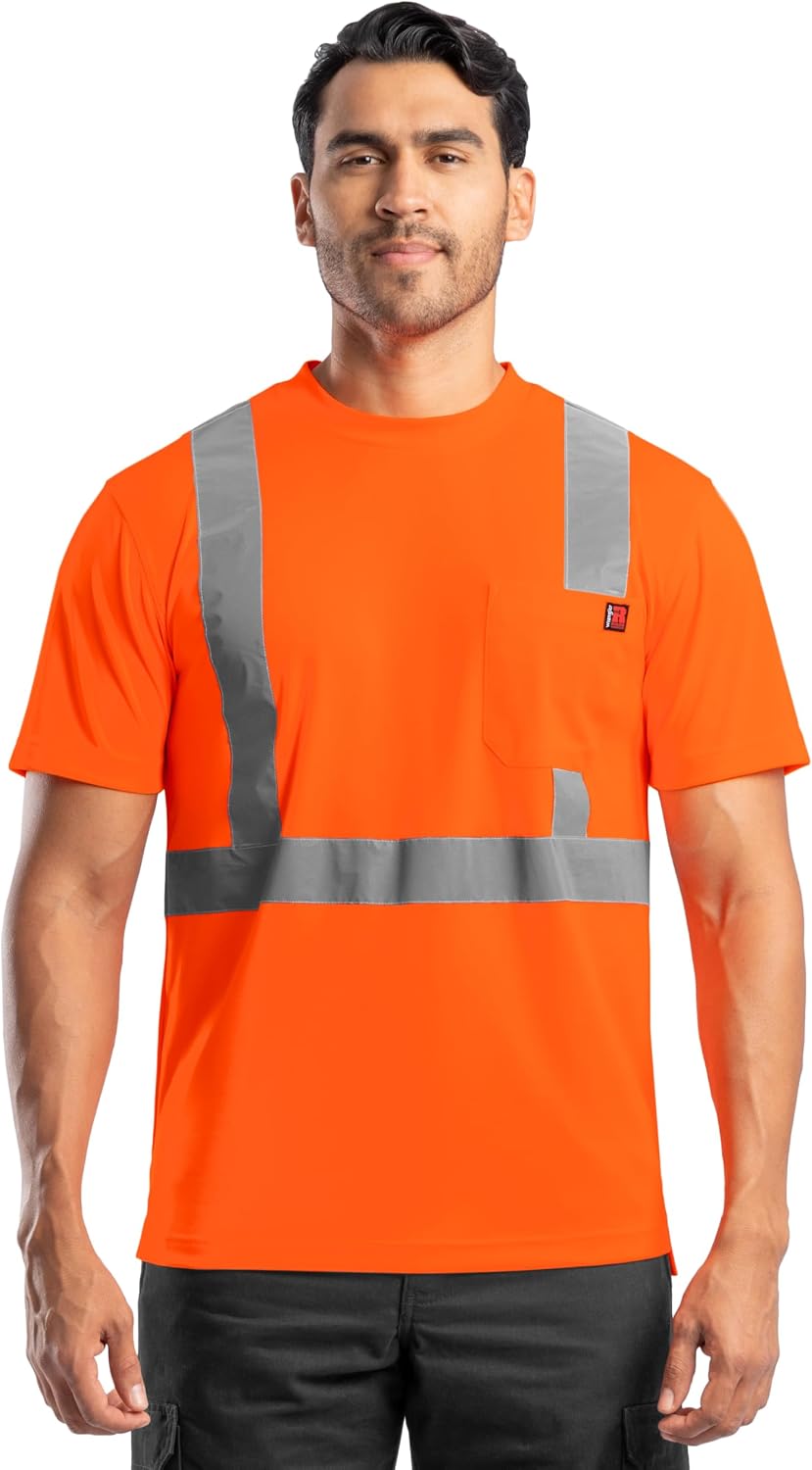 Wrangler Men's High Visibility Performance Short Sleeve Pocket Tee - Safety Orange