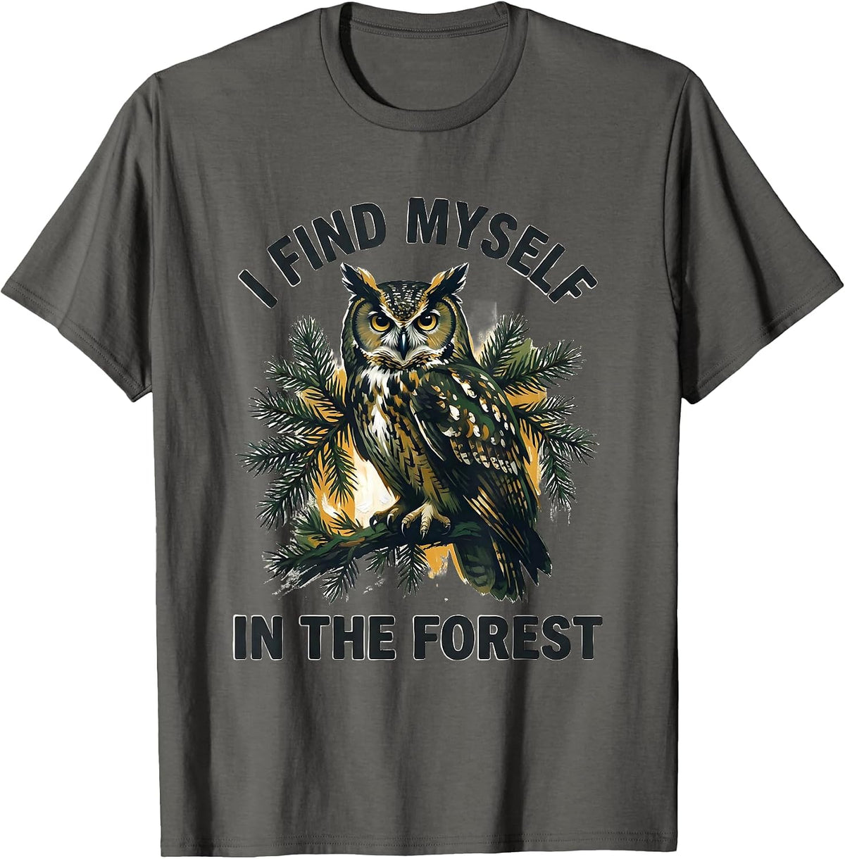 Men's I Find Myself In The Forest Retro Nature Wildlife Forest T-Shirt - Asphalt Grey