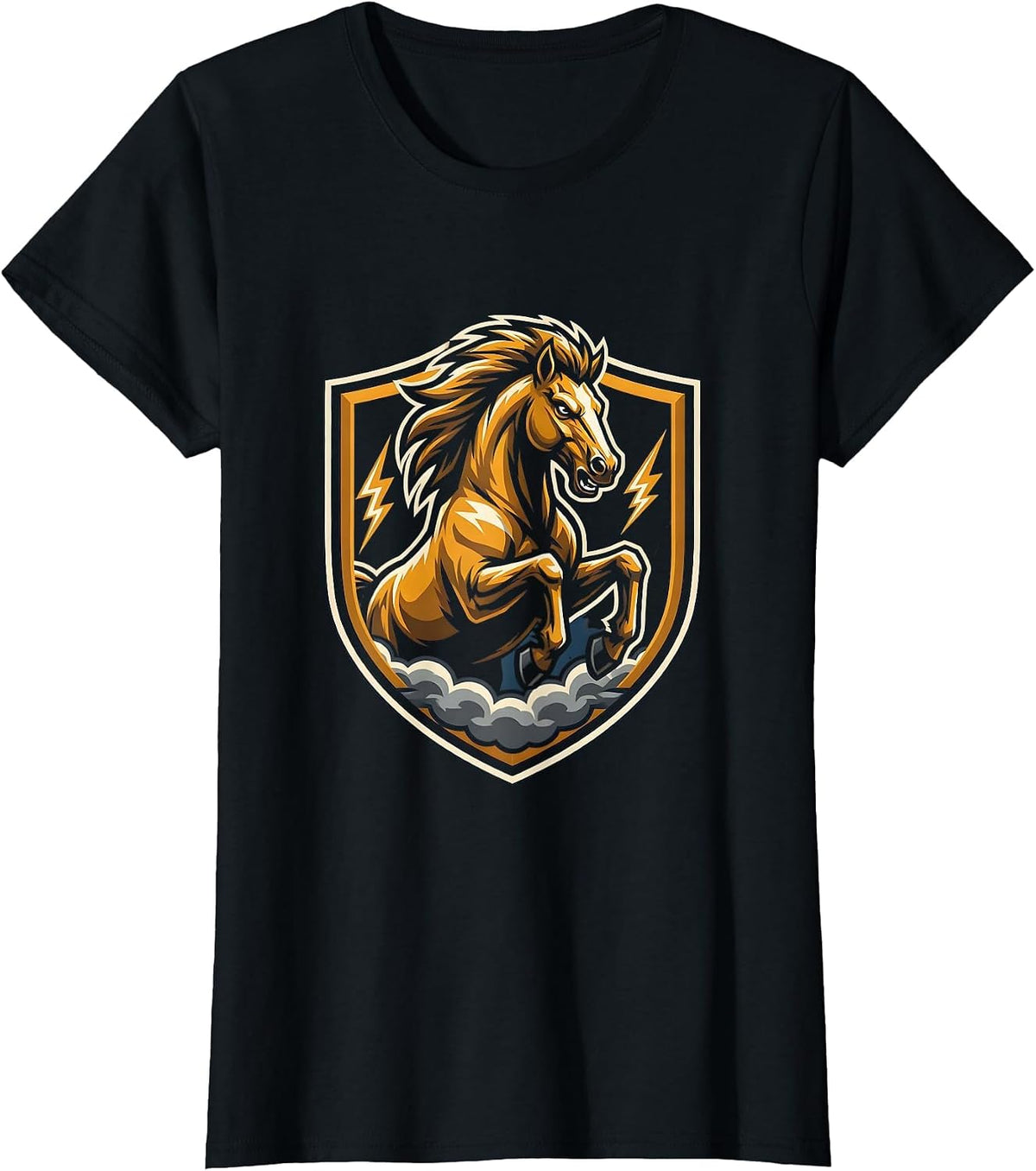 Horse Charging Through Lightning Storm Graphic T-Shirt - Black