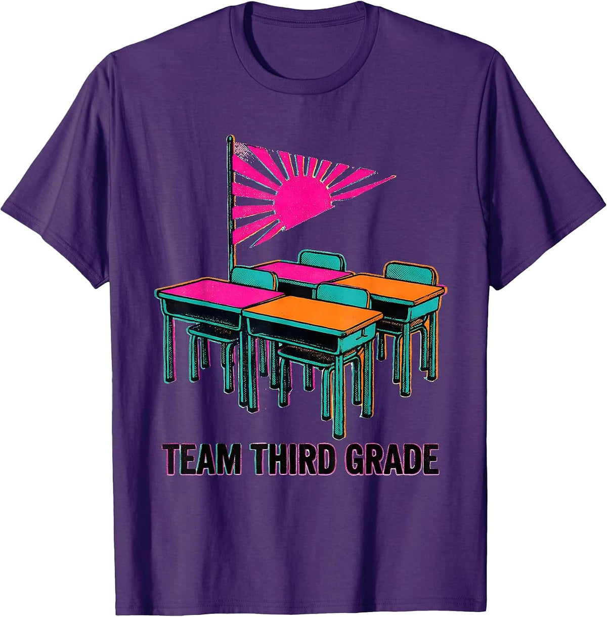 Men's Team Third Grade Risograph Back To School Student Teacher T-Shirt - Purple