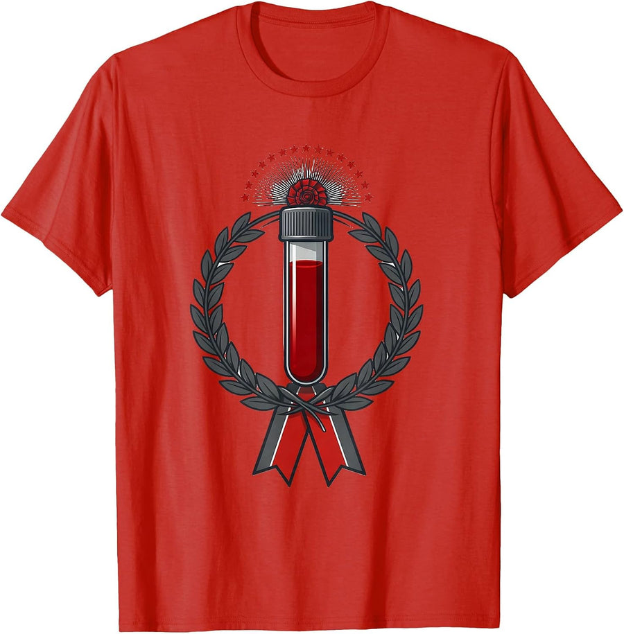 Men's Blood Tube Minimalist Phlebotomist Holiday Humor T-Shirt - Red