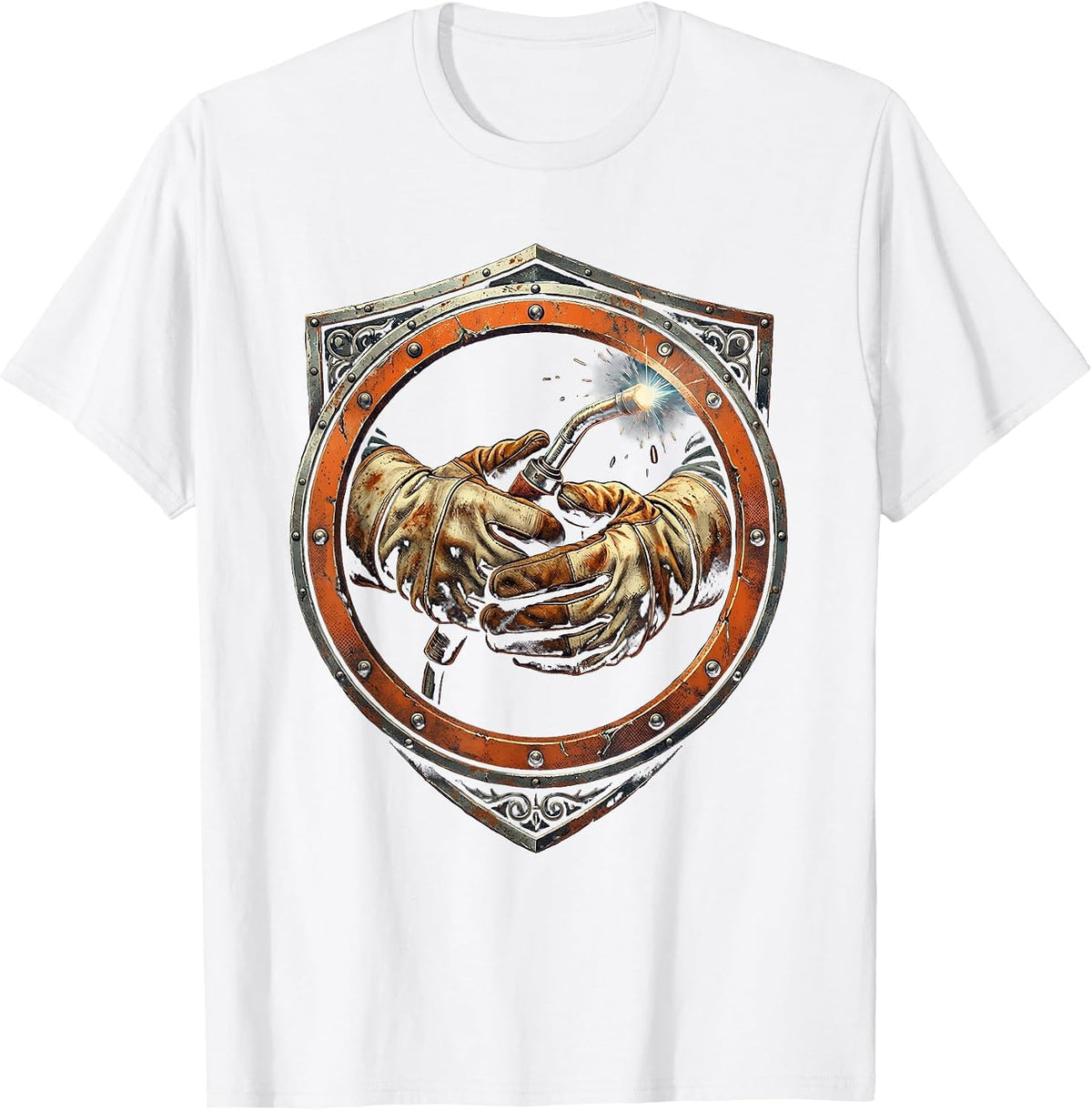 Welder Gloved Hands Torch Graphic Tee T-Shirt - White