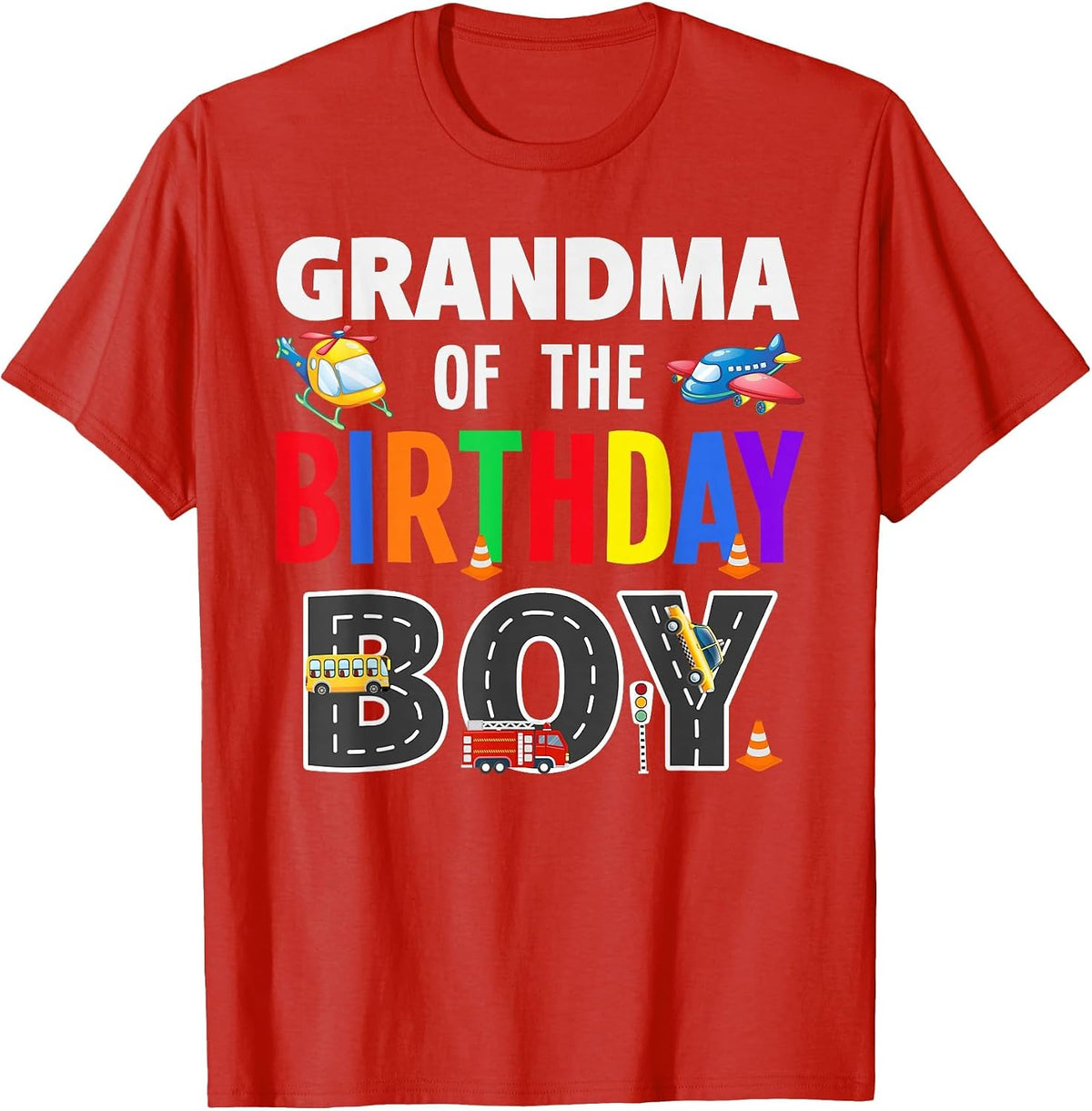 Grandma of The Birthday Boy Transportation Family Matching T-Shirt - Red