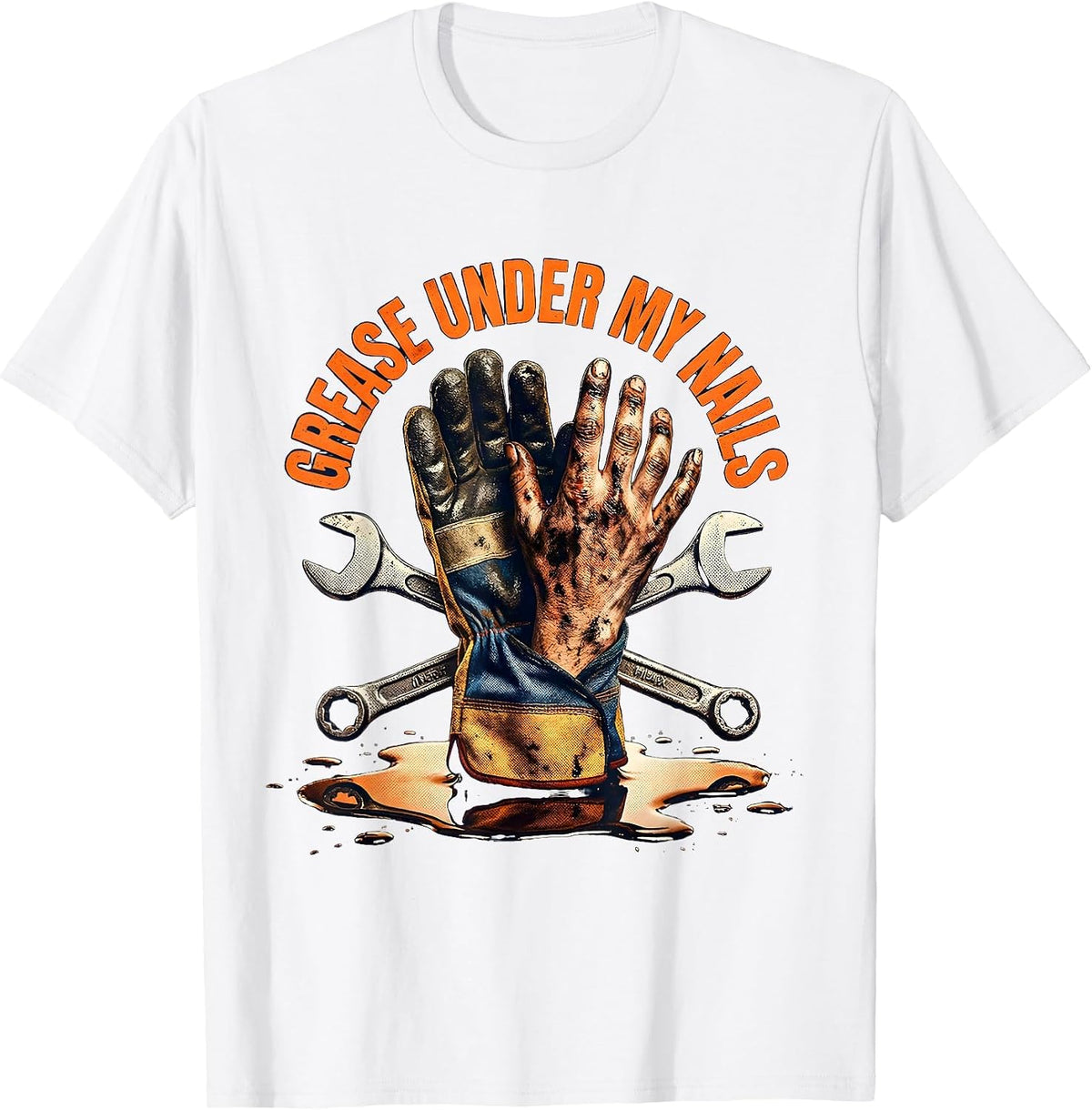 Men's Grease Under My Nails Pit Crew Design T-Shirt - White