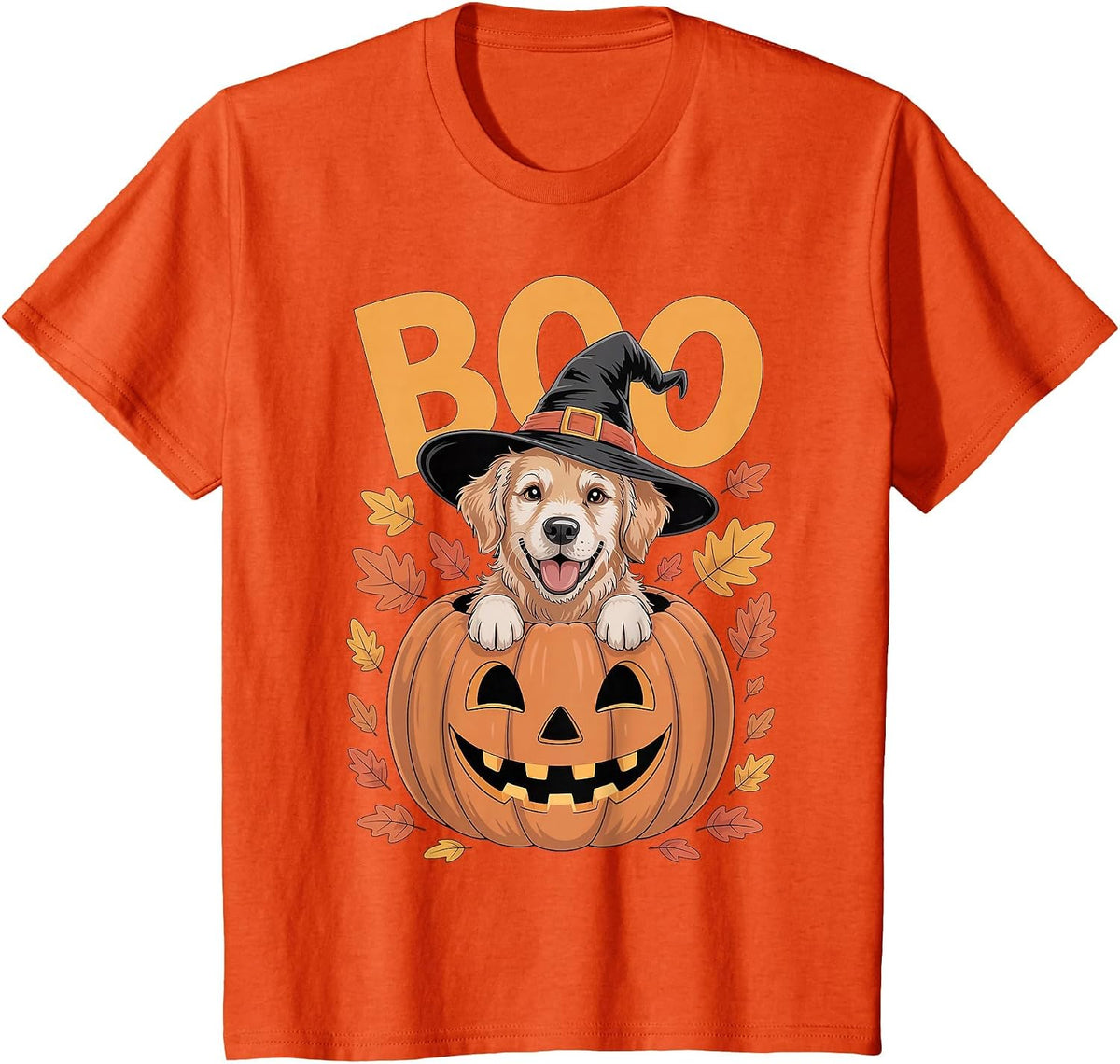 Golden Costume on Pumpkin Halloween Golden Retriever T-Shirt - Orange
