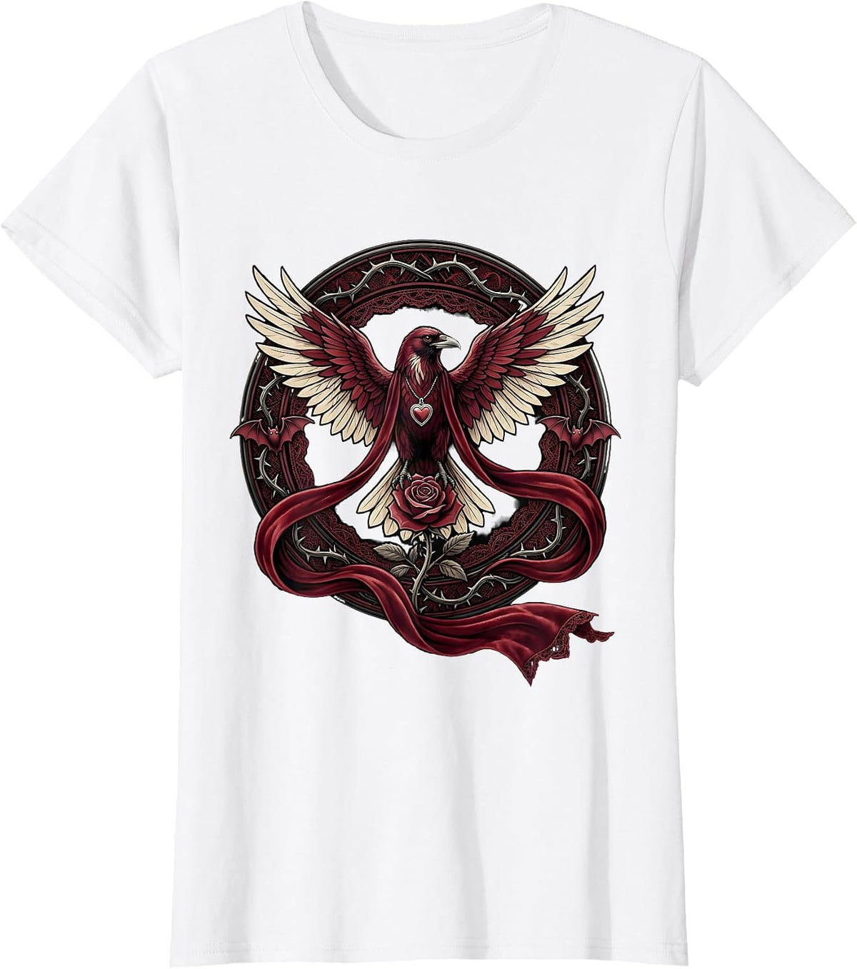 Crow with Flowing Ribbon Scarf in the Wind T-Shirt - White