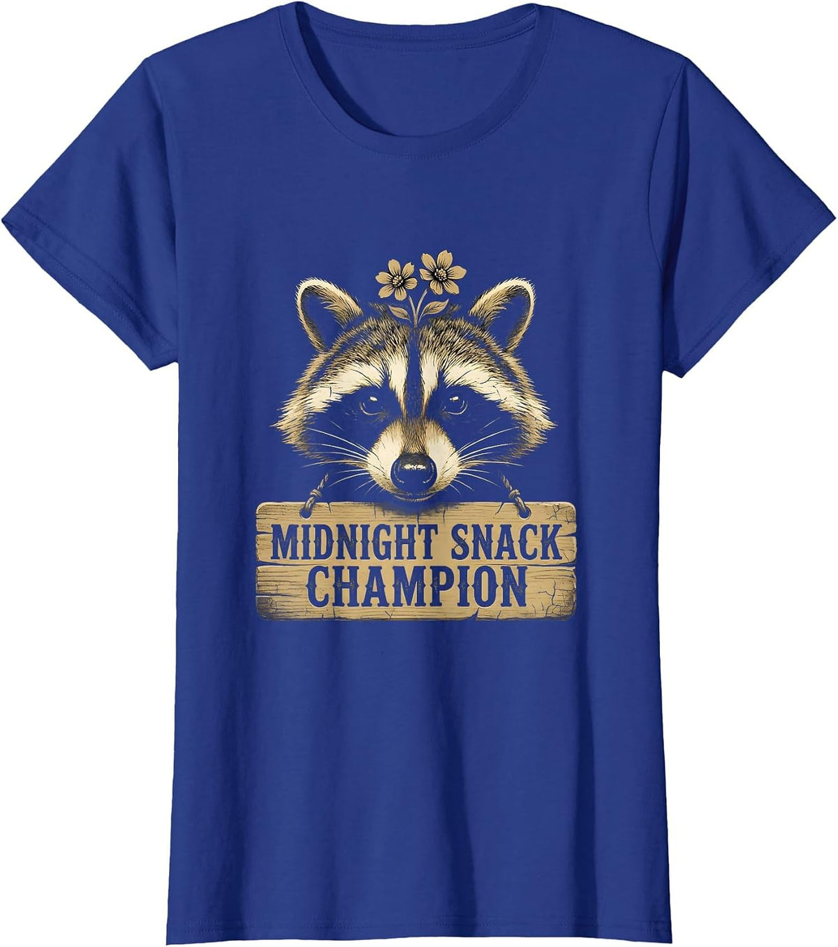 Women's Midnight Snack Champion Raccoon Design T-Shirt - Royal Blue