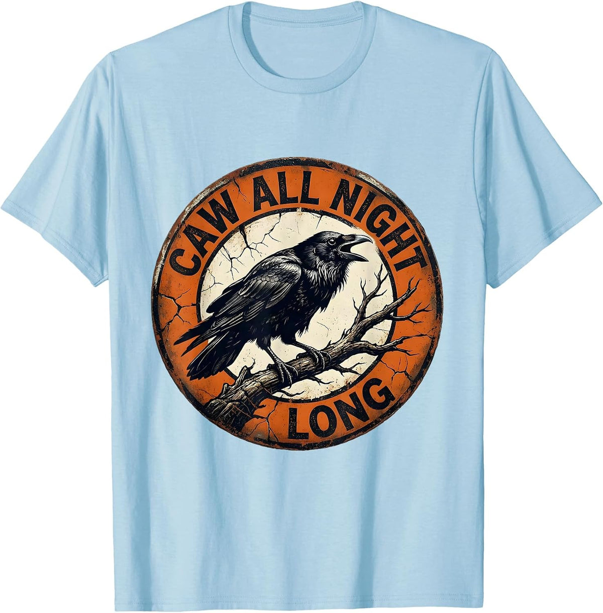 Men's CAW All Night Long Crow Night Owl Design T-Shirt - Baby Blue
