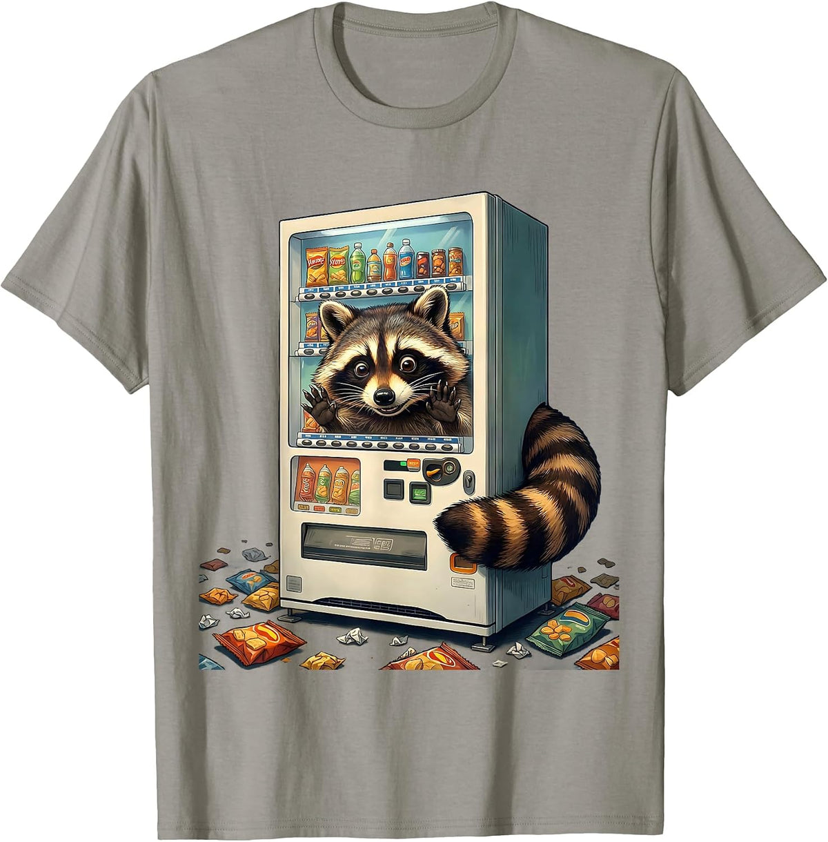 Men's Raccoon Raiding Vending Machine At Night T-Shirt - Slate Grey